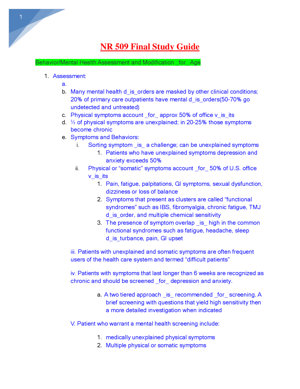 NR 509 Week 8 Final Study Guide - Docsity