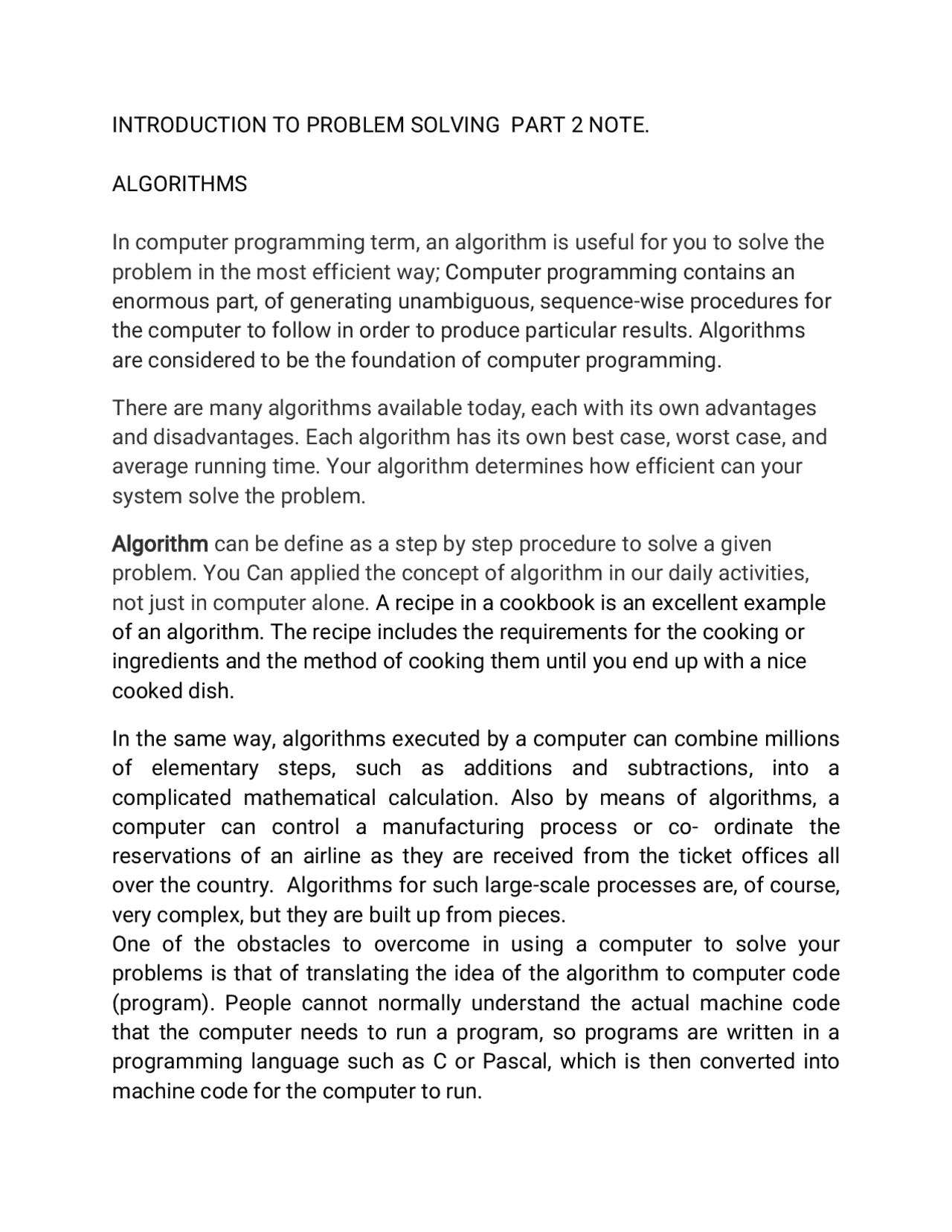 INTRODUCTION TO PROBLEM SOLVING - Docsity