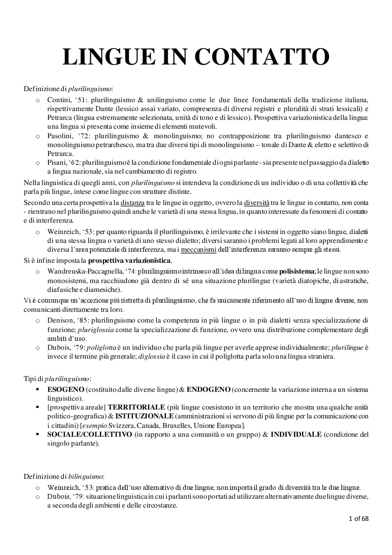 APPUNTI LINGUE IN CONTATTO Docsity