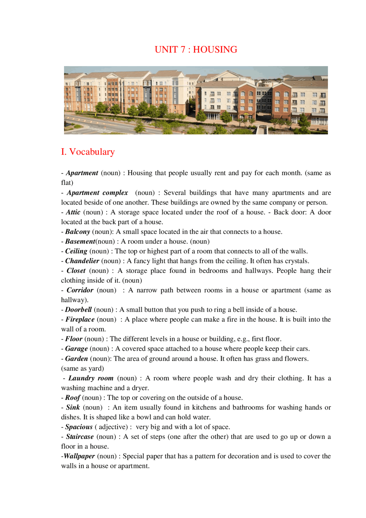 Speaking IELTS topic about Housing - Docsity