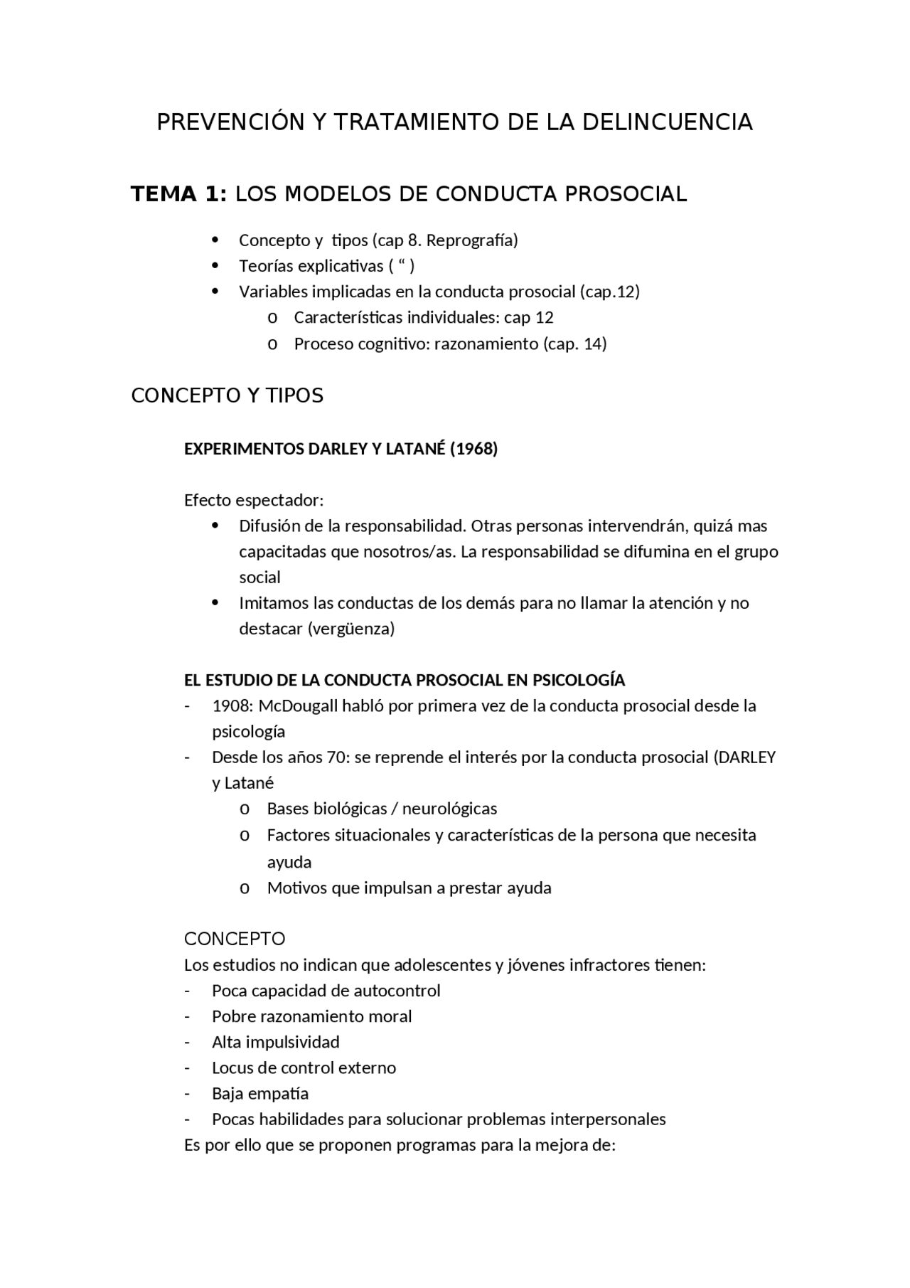 PREVENCIÓN Y TRATAMIENTO DE LA DELINCUENCIA - Docsity