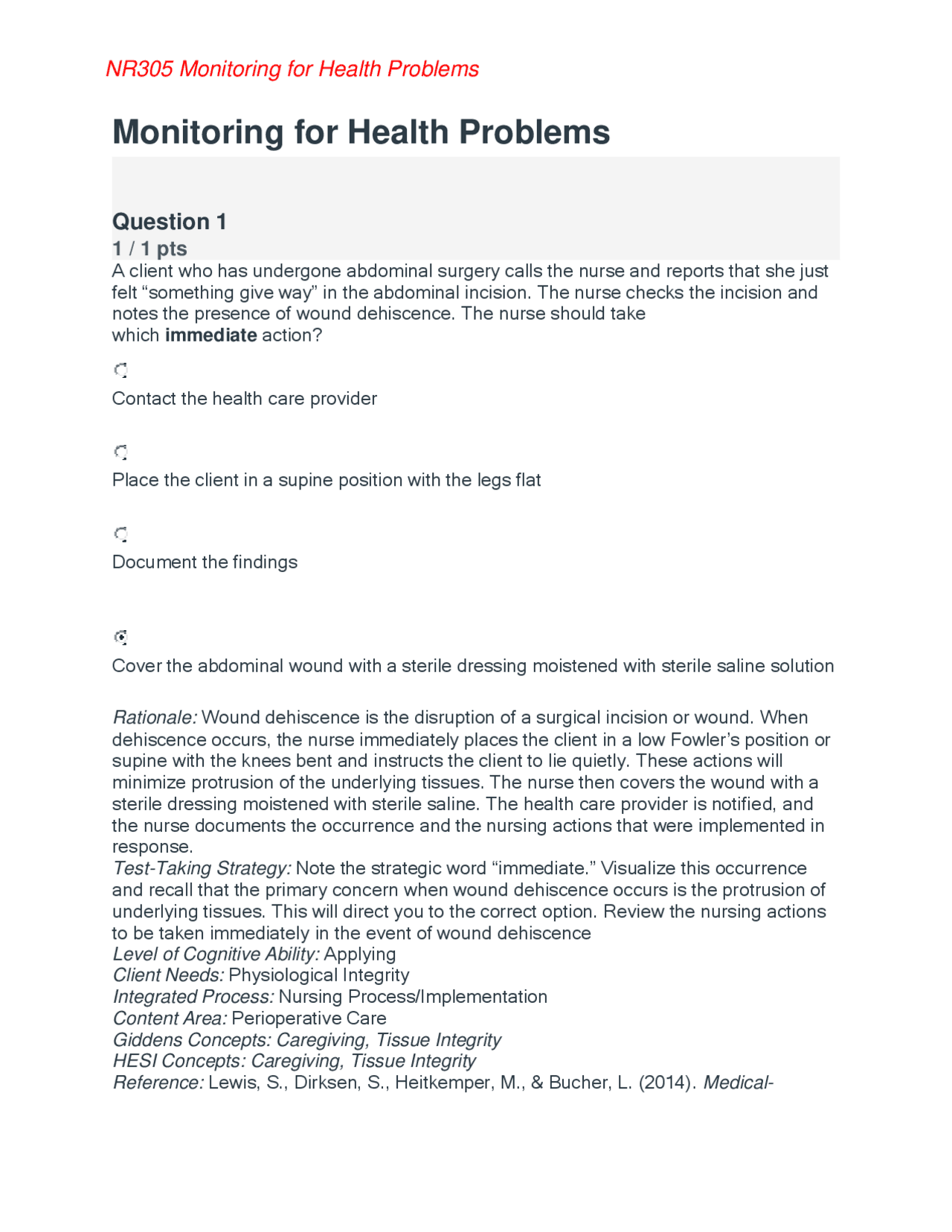 NR305 Monitoring for Health Problems Docsity