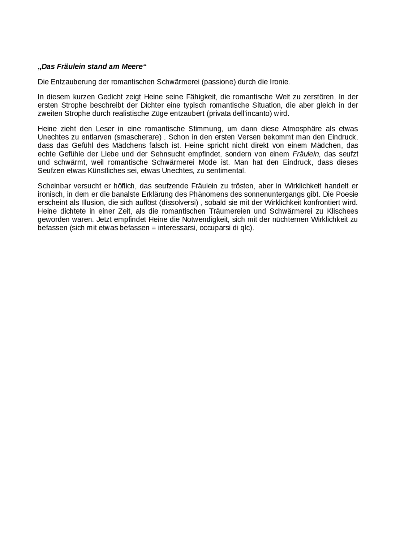 Gedicht Das Fräulein Stand Am Meere Interpretation Das freulein stand am meere appunti | Appunti di Tedesco | Docsity