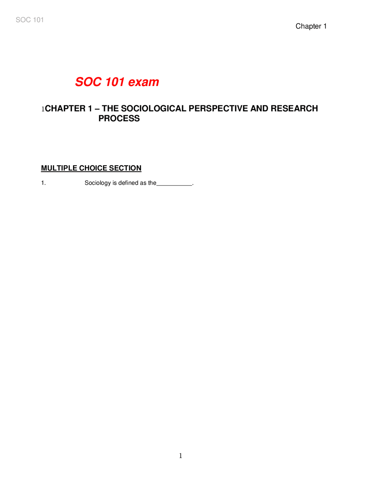 Soc 101 Exam 1 29 - hewbbnb