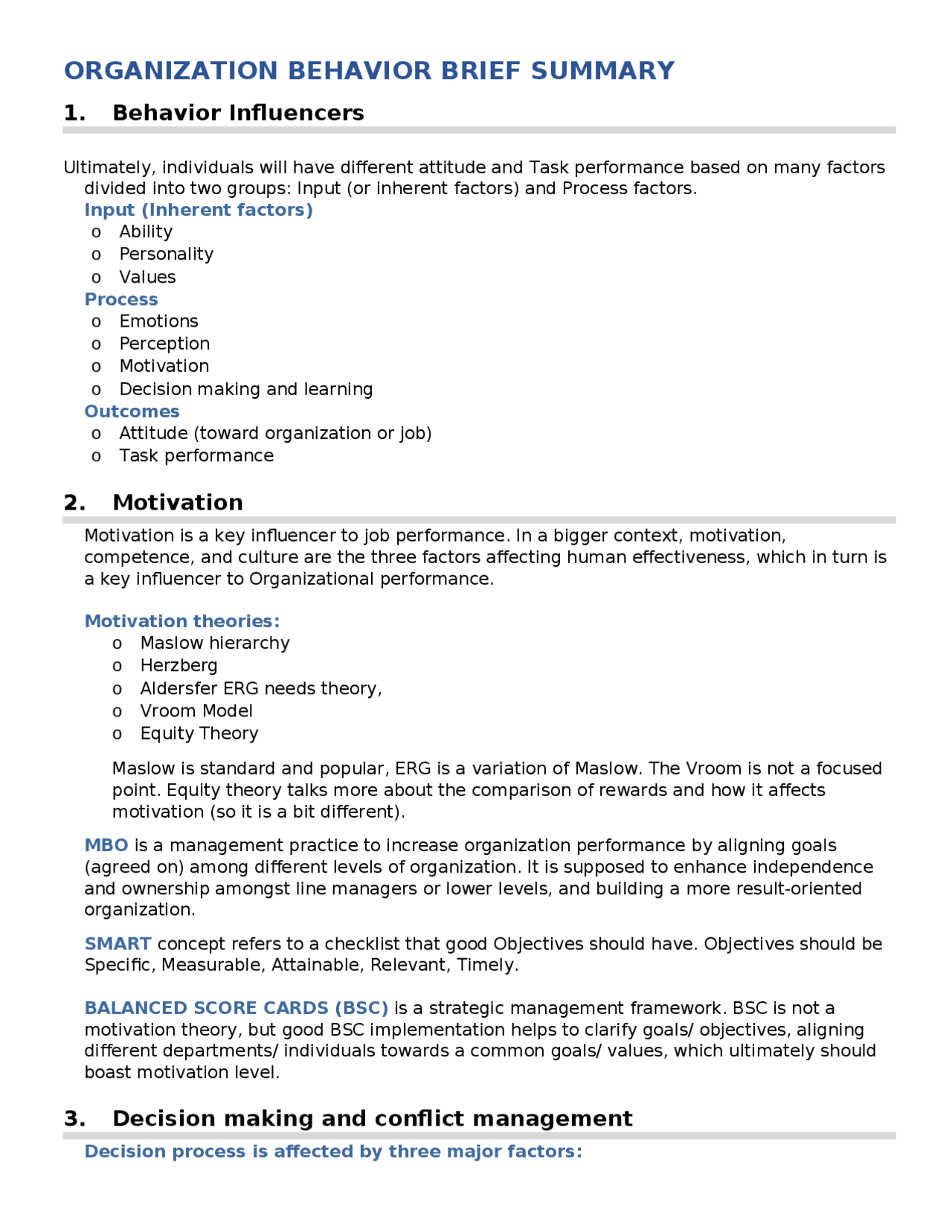 Organizational Behavior Course Summary - Docsity