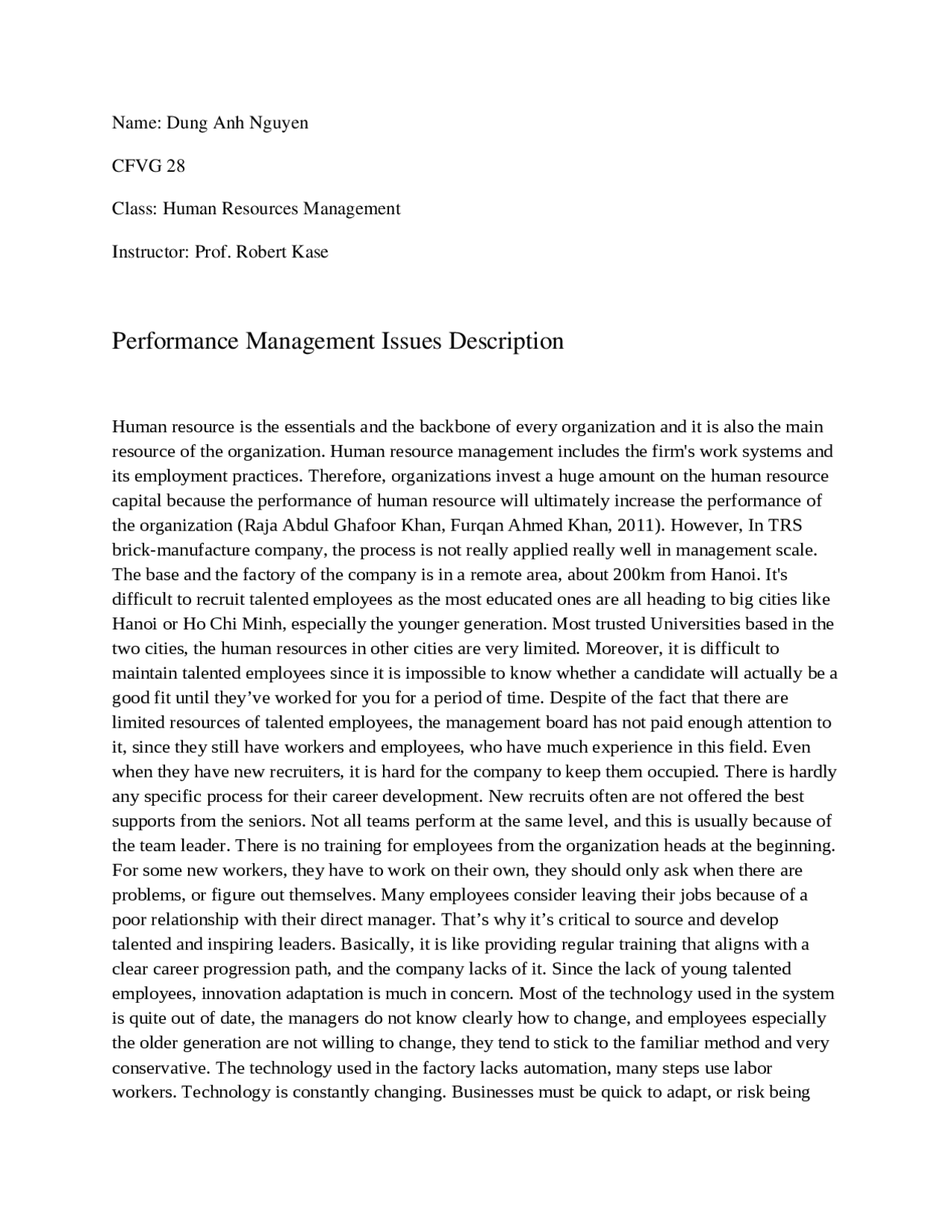 Performance Management Issues Description - Docsity
