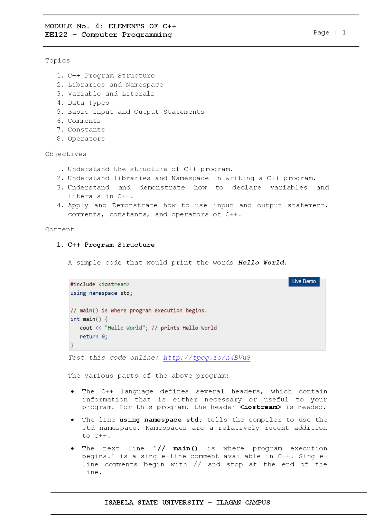 Computer science modules - Docsity