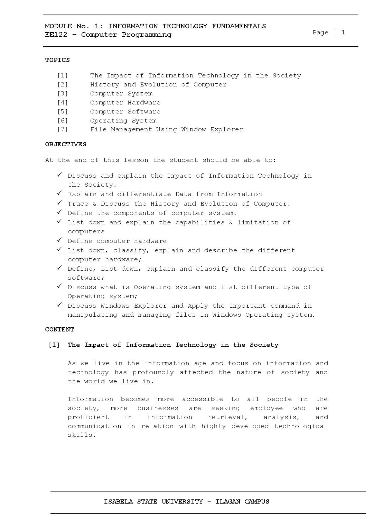 Computer science modules - Docsity