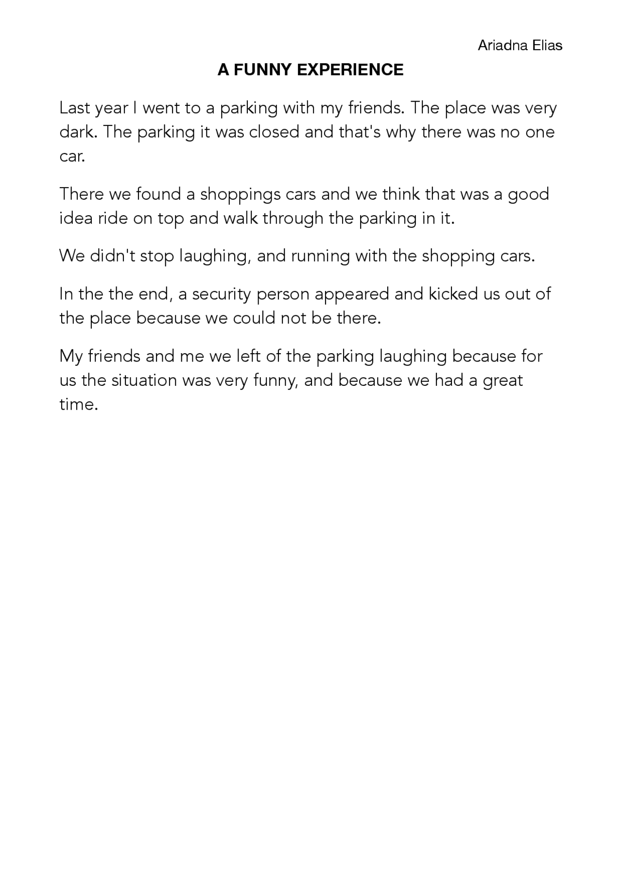 Writing A funny experience. Ejercicios de Inglés Docsity