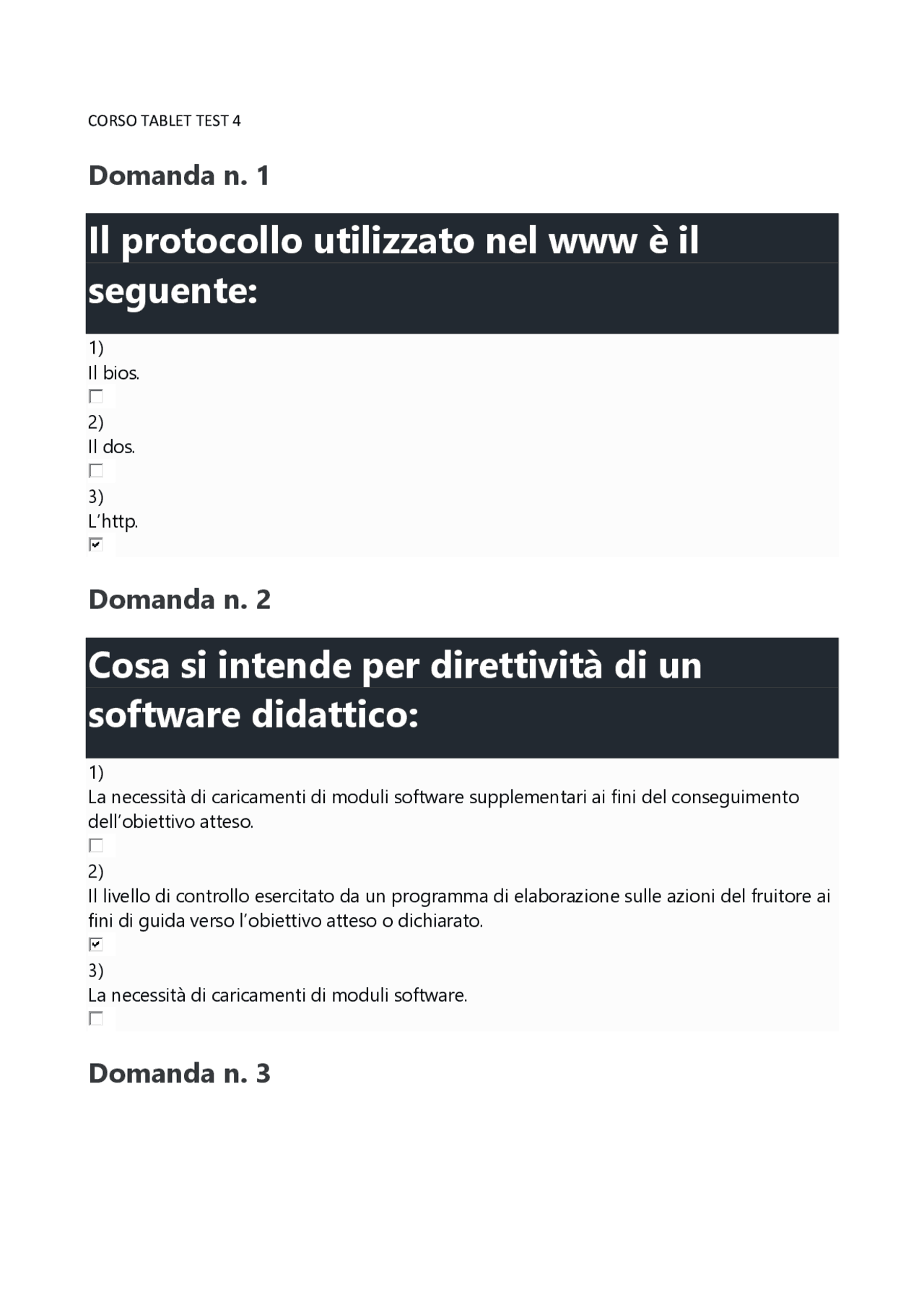 DOMANDE E RISPOSTE TEST 4 DEL TABLET DEL CORSO DI 300 ORE | Test d ...