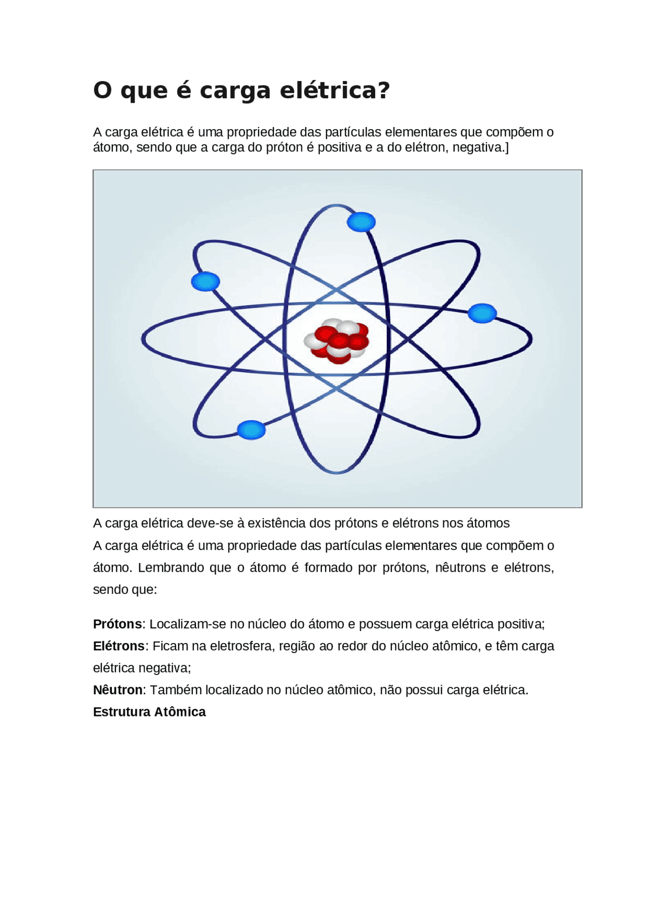 O que é carga elétrica? | Summaries Physics | Docsity
