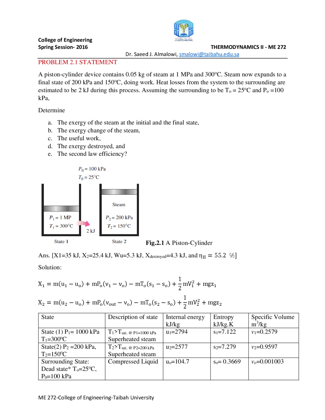 Problem And Solution Thermo 2 Docsity