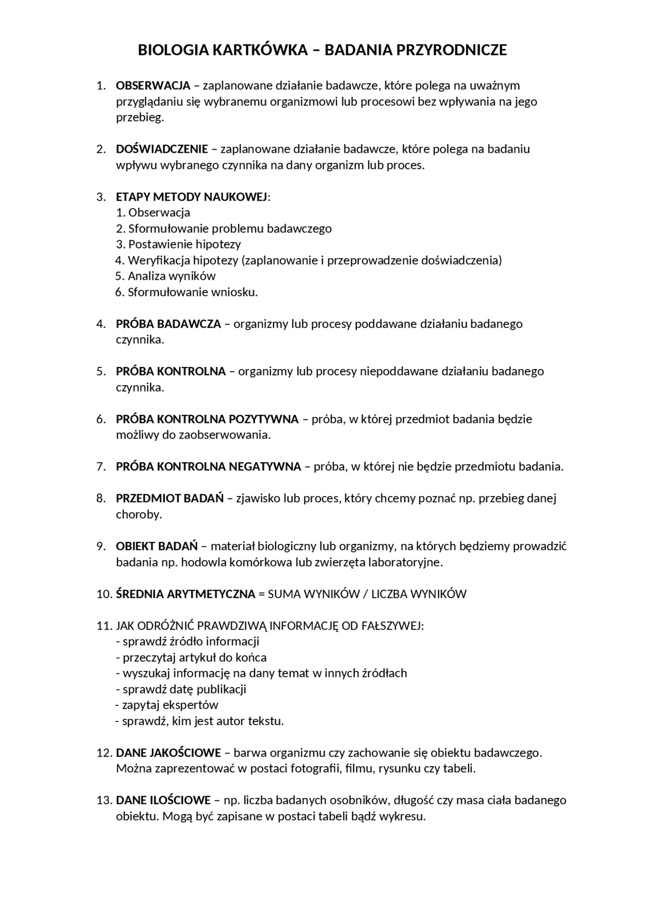 Badania przyrodnicze | Notatki Biologia | Docsity