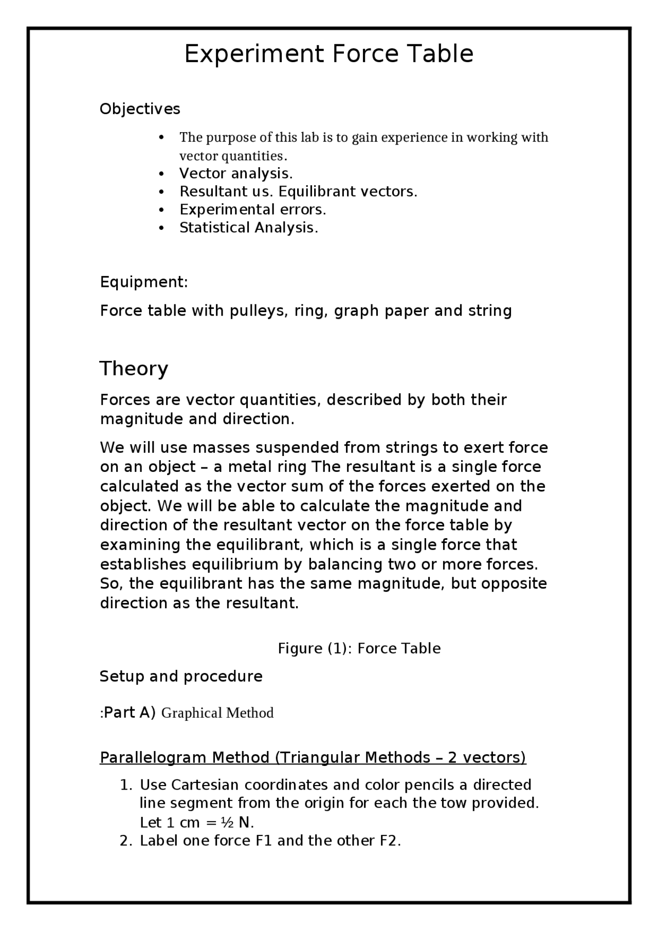 Force Table Lab Conclusion Force table reporte for engineering | Summaries Physics | Docsity