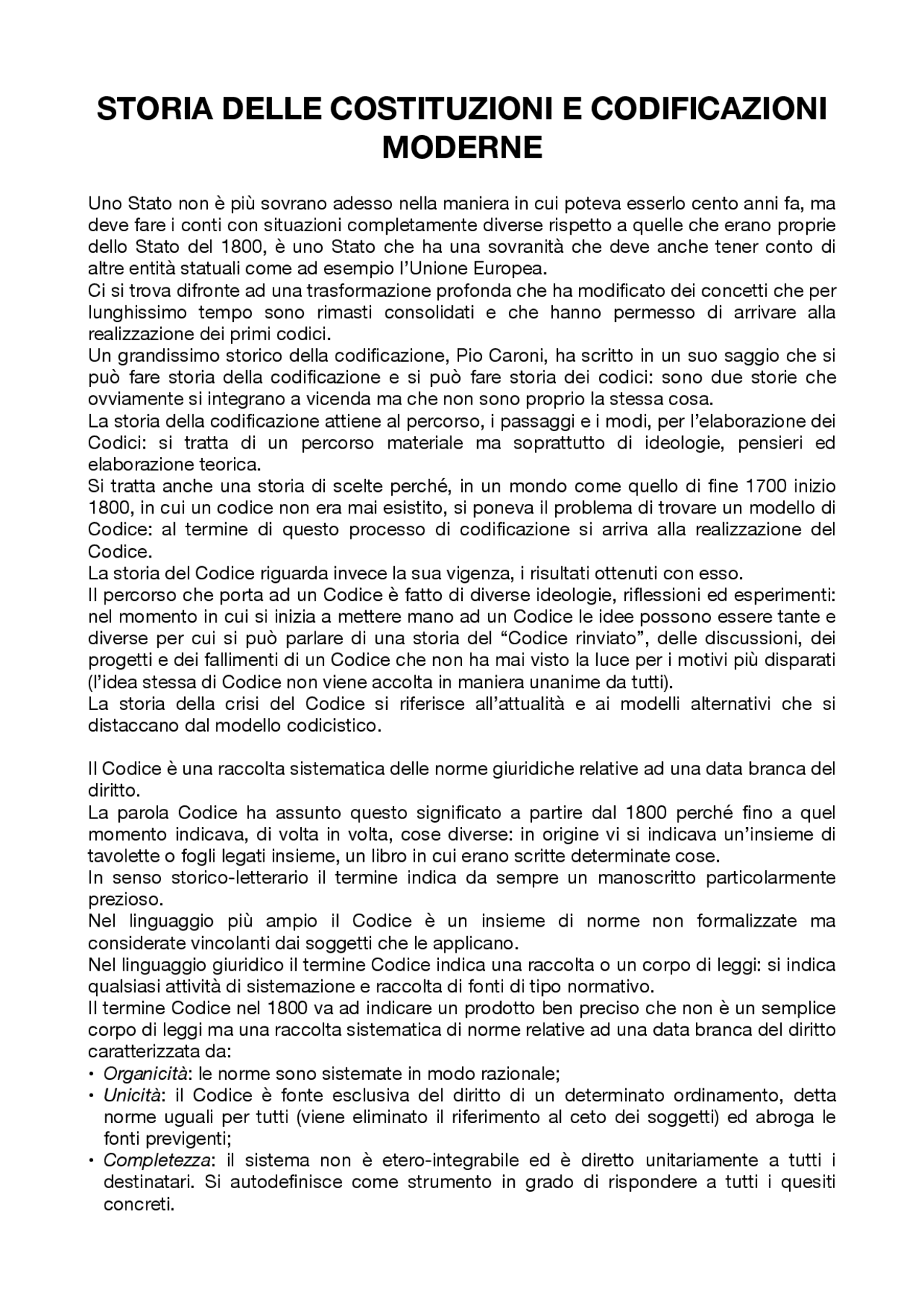 Appunti storia delle costituzioni e codificazioni moderne - Docsity