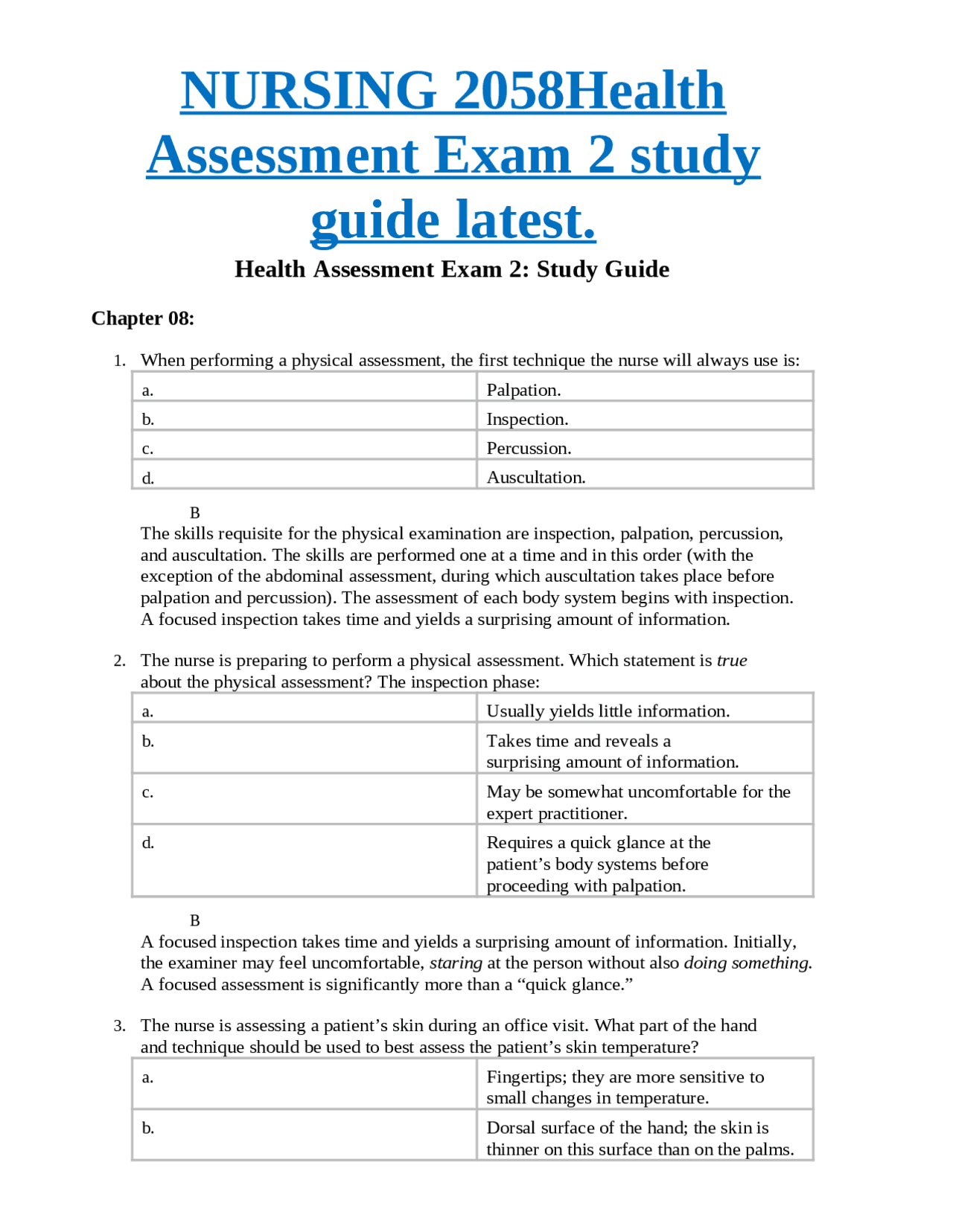 NURSING 2058Health Assessment Exam 2 study guide latest. - Docsity