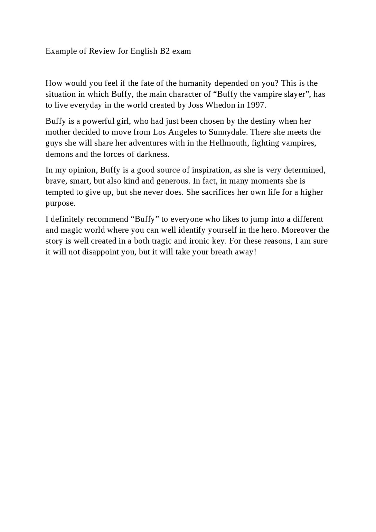 Test Review Example Example of Review for English B2 exam - Docsity