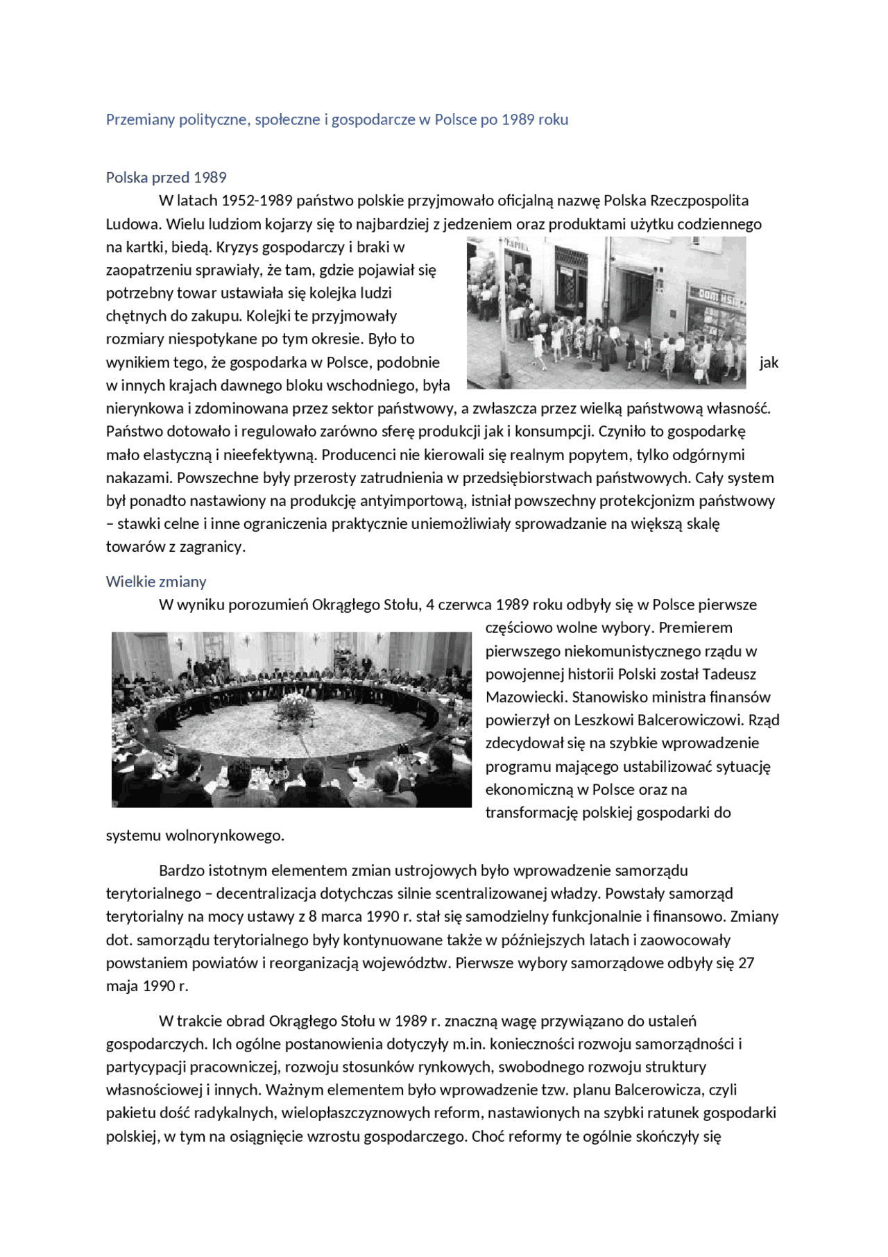 Przemiany polityczne, społeczne i gospodarcze w Polsce po 1989 roku
