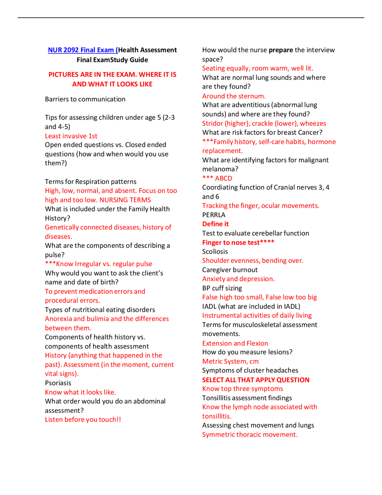 NUR2092 / NUR 2092 Final Exam Study Guide (Latest 2021 / 2022): Health ...