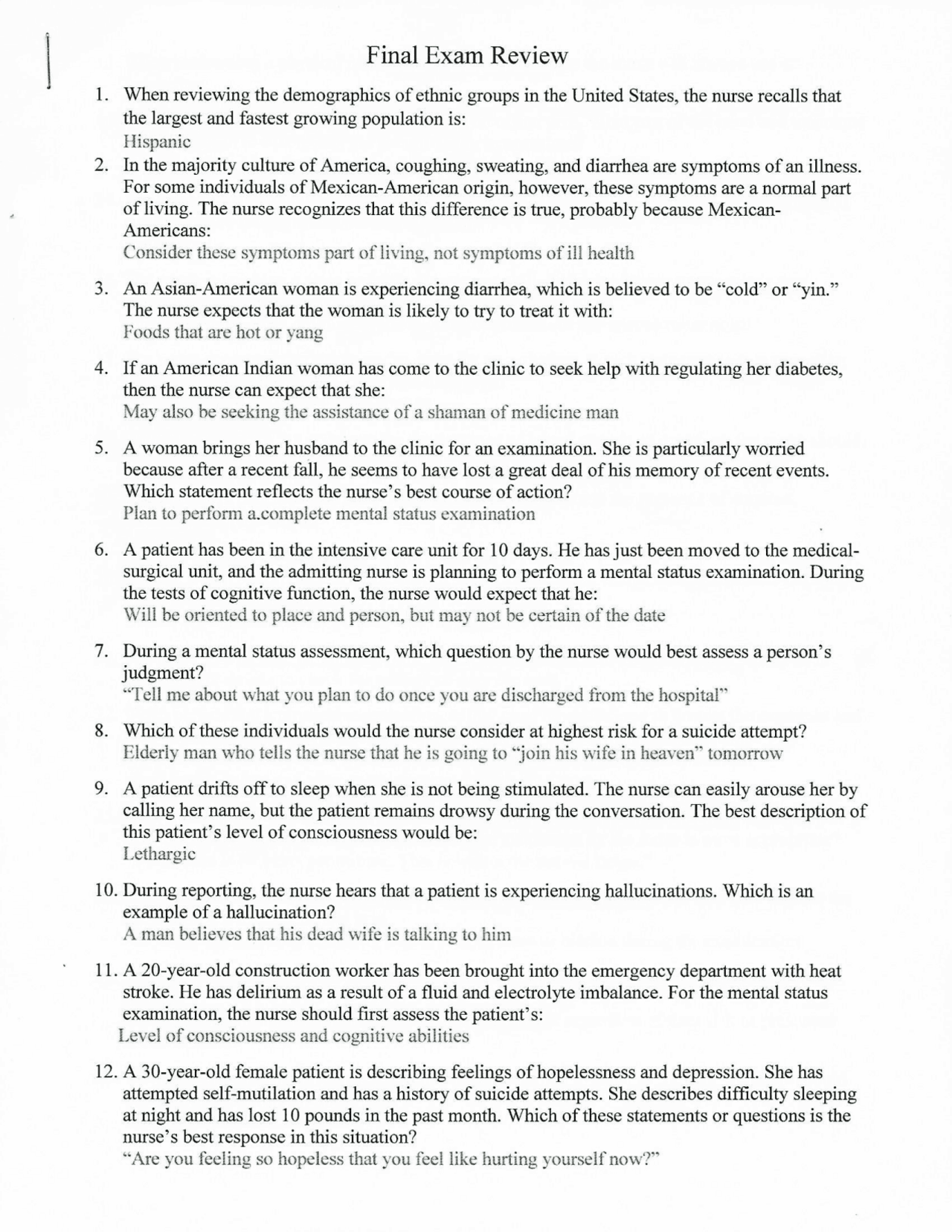 NUR2092 / NUR 2092 Final Exam (Latest 2021 / 2022): Health Assessment ...