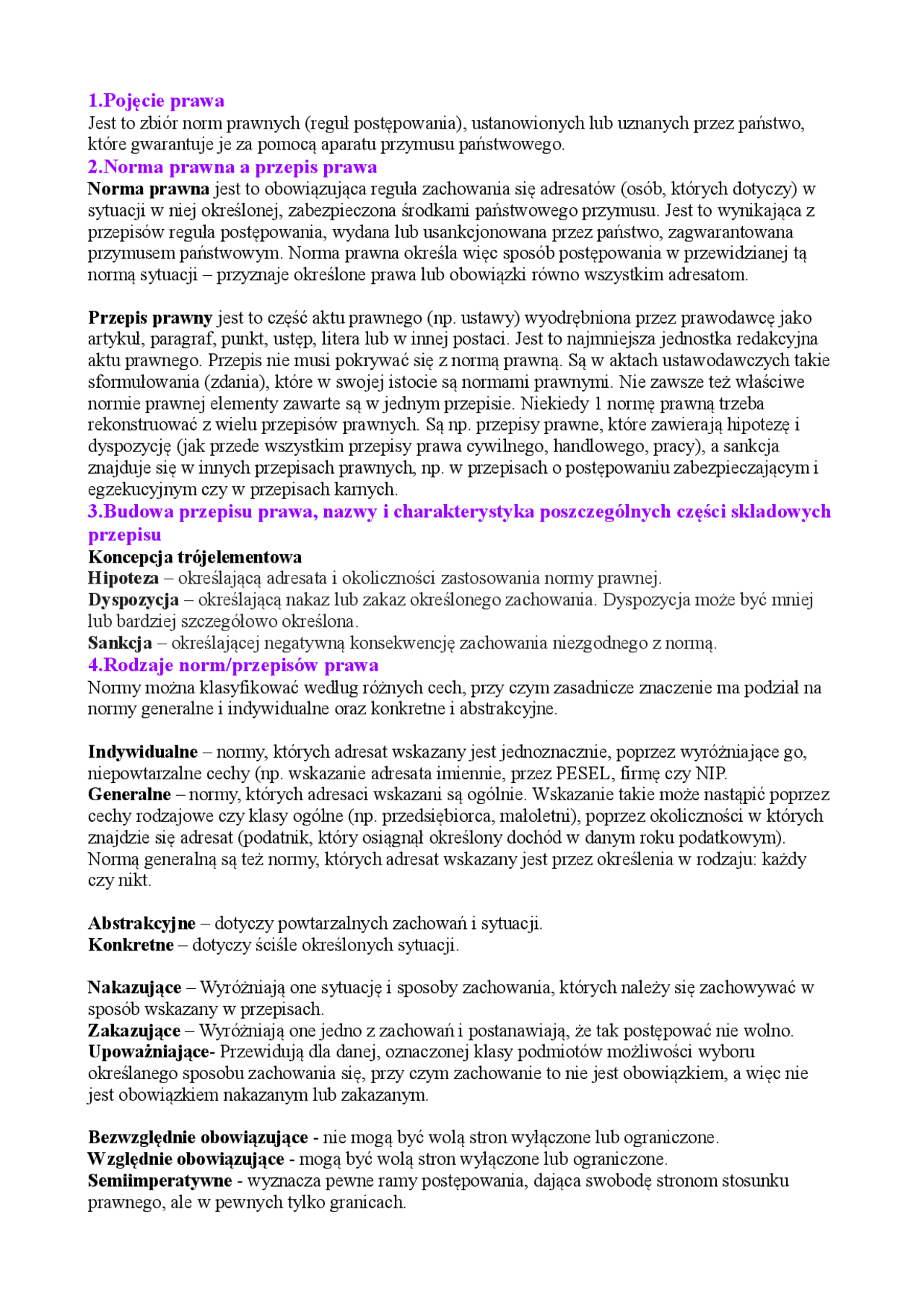 Zagadnienia prawo i prawo gospodarcze | Notatki Prawoznawstwo | Docsity