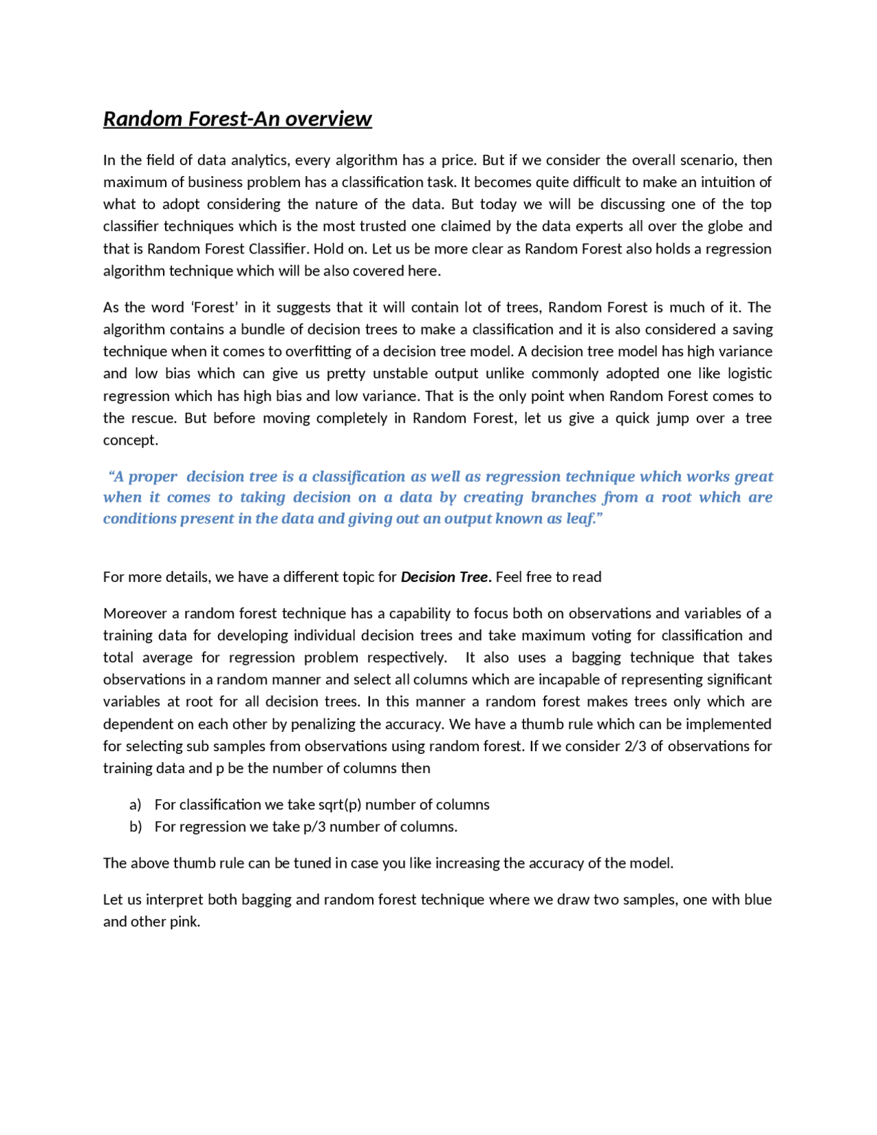 A Brief description on Random Forest Algorithm - Docsity