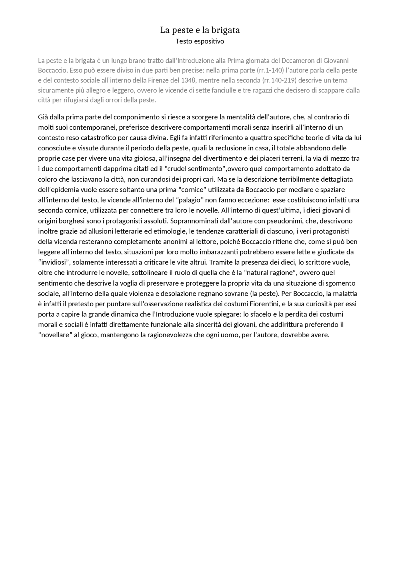 Italiano testo argomentativo covid confronto la peste e la brigata con covid Docsity Italiano testo argomentativo covid confronto la peste e la brigata con covid Docsity