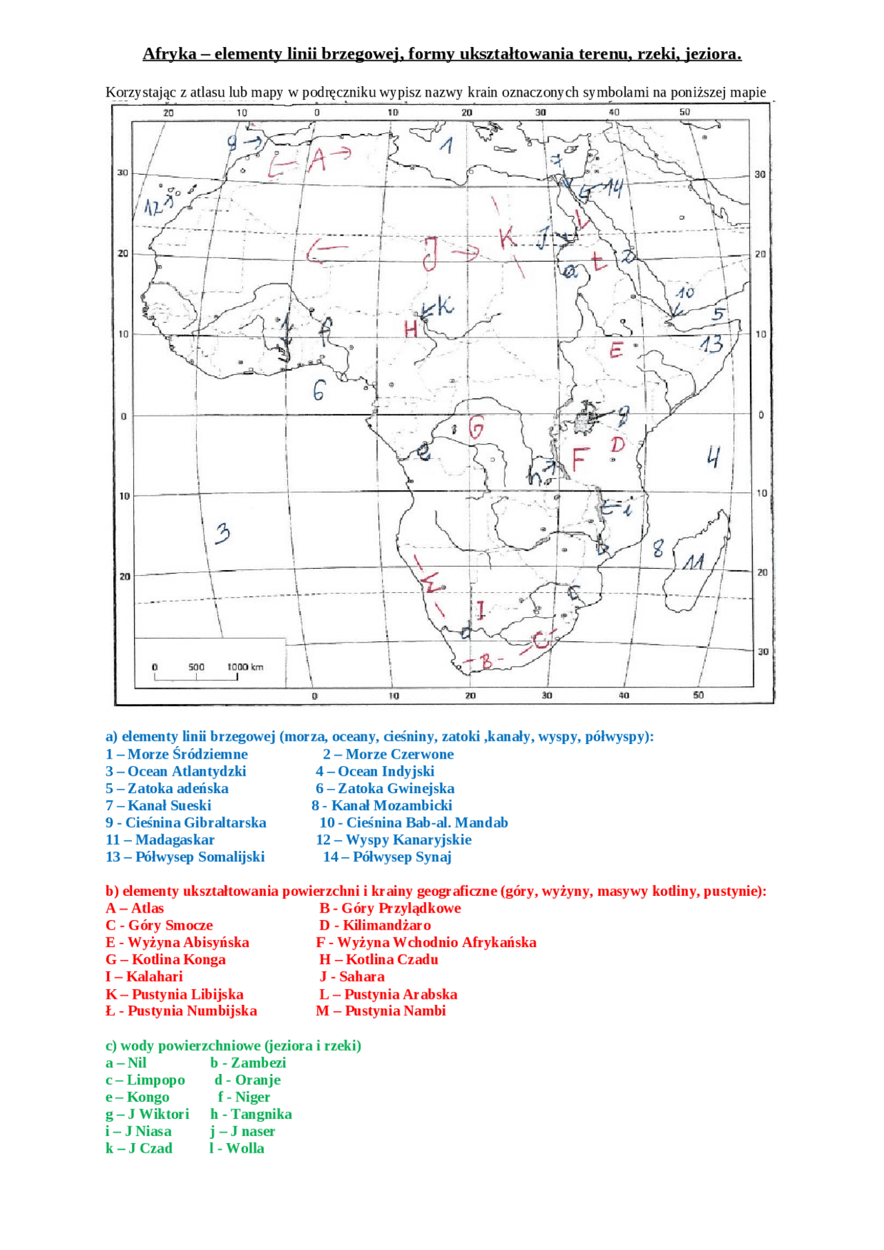 Mapa Afryki - Konturówka | Notatki Geografia | Docsity