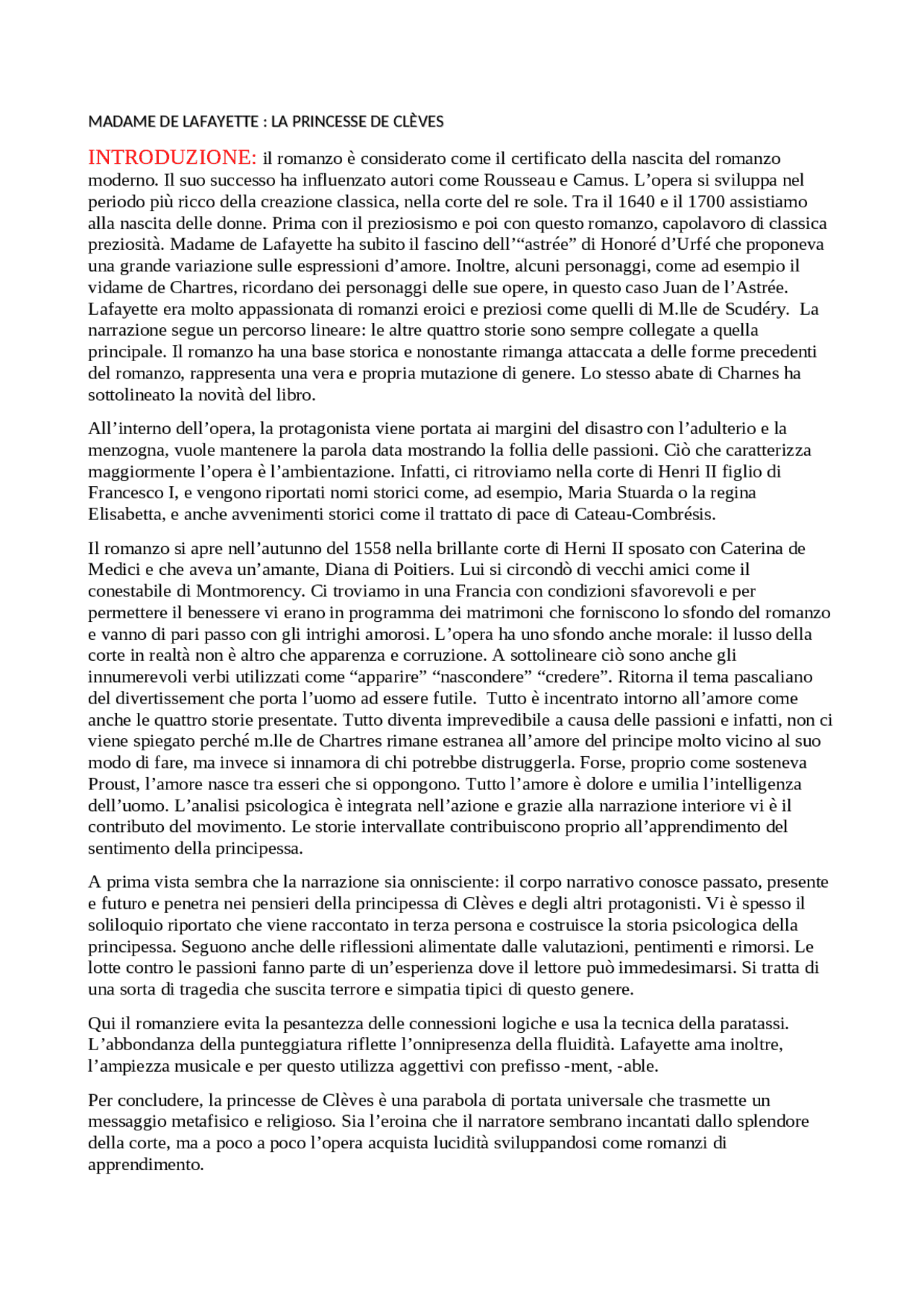 La principessa di Clèves Docsity