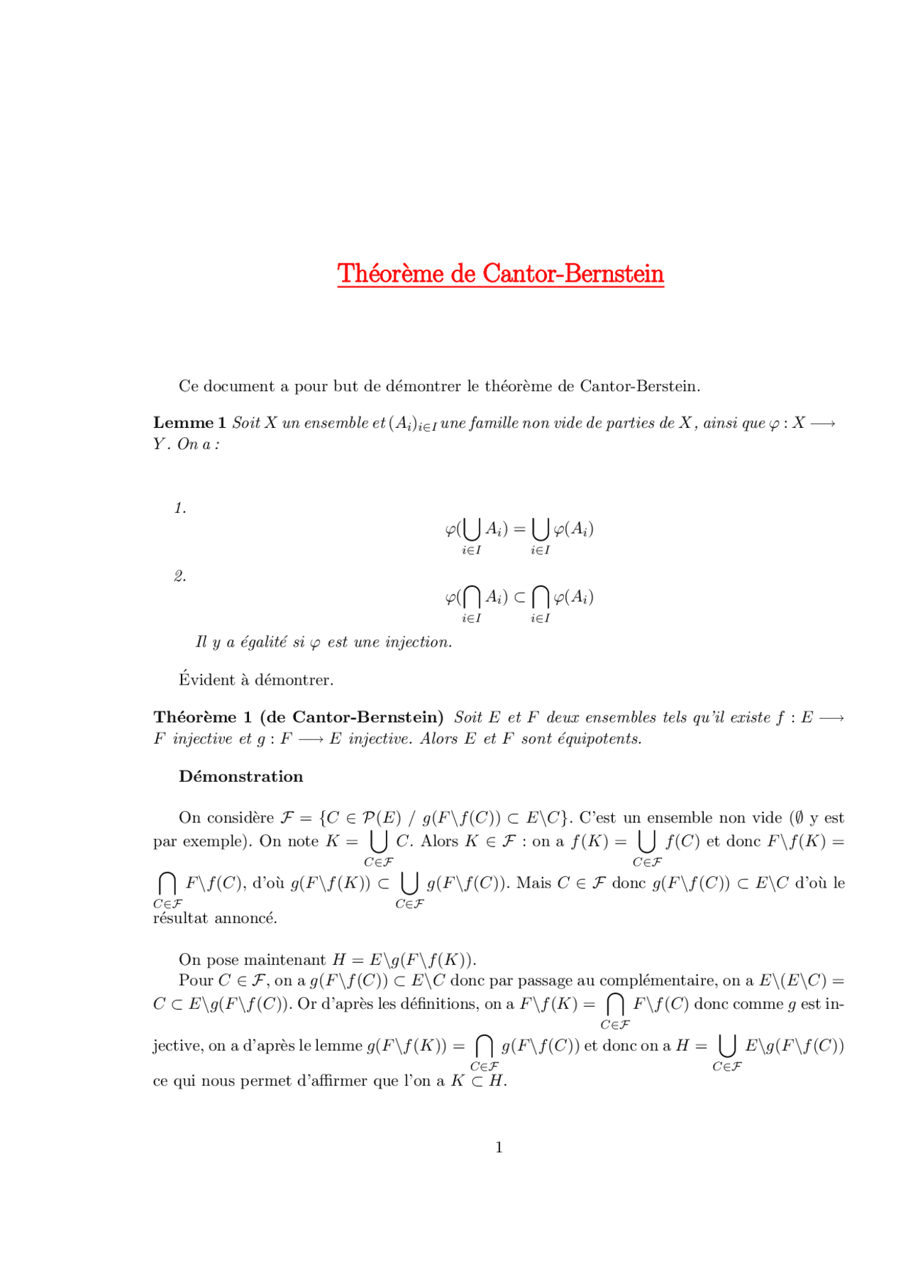 Théorème de CantorBernstein Docsity — free download