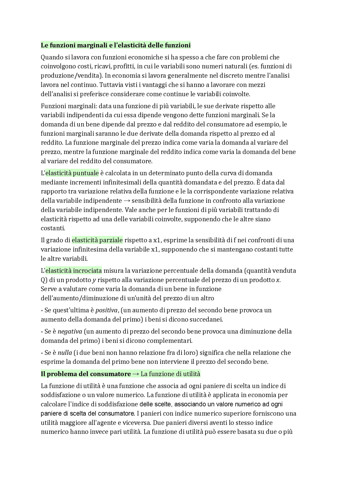 Le funzioni marginali e l’elasticità delle funzioni | Schemi e mappe ...