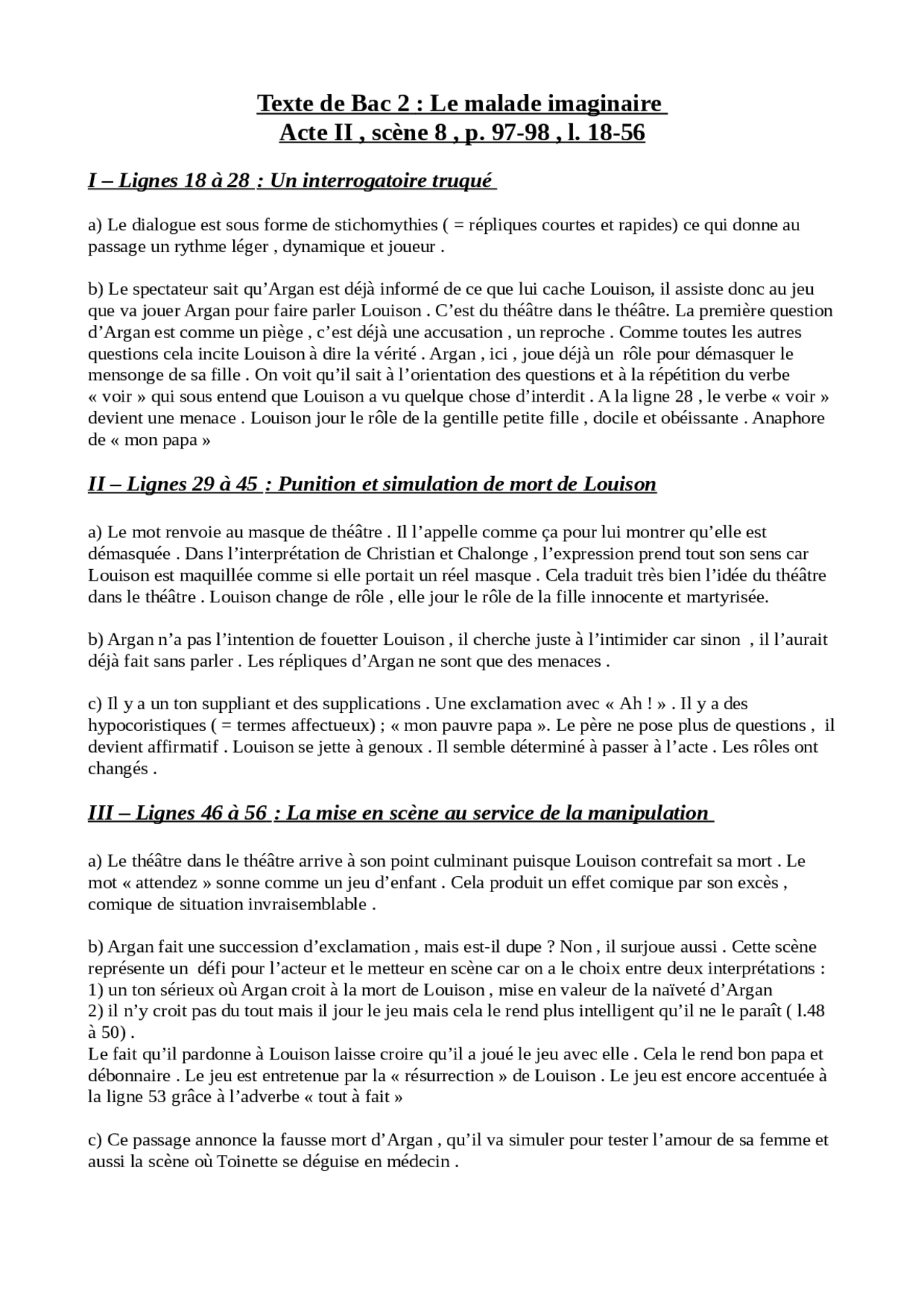 Dissertation Le Malade Imaginaire Corrigé 2021 Bac texte deux français | Dissertation Français | Docsity