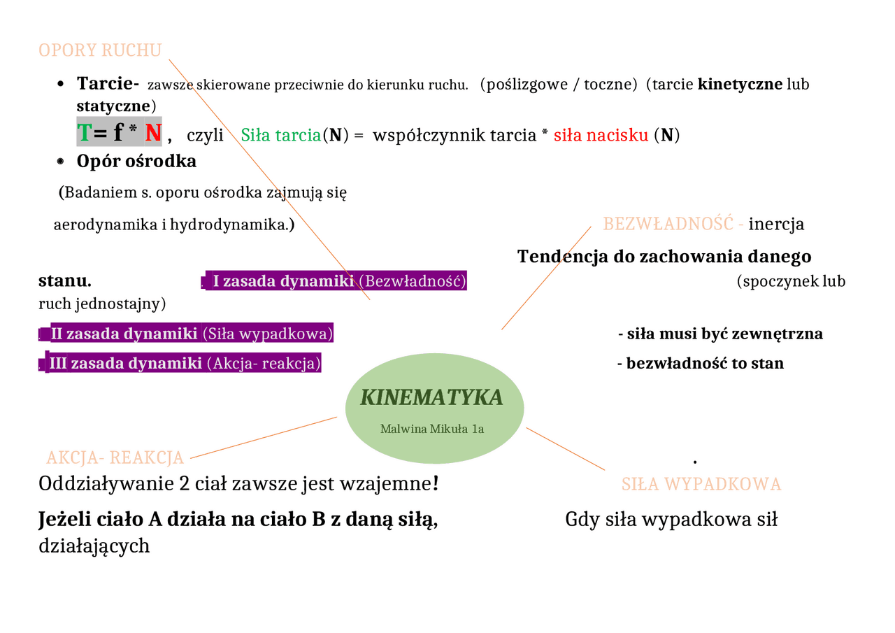 Sprawdzian Fizyka Klasa 7 Kinematyka fizyka kinematyka- mapa myśli | Schematy Fizyka | Docsity