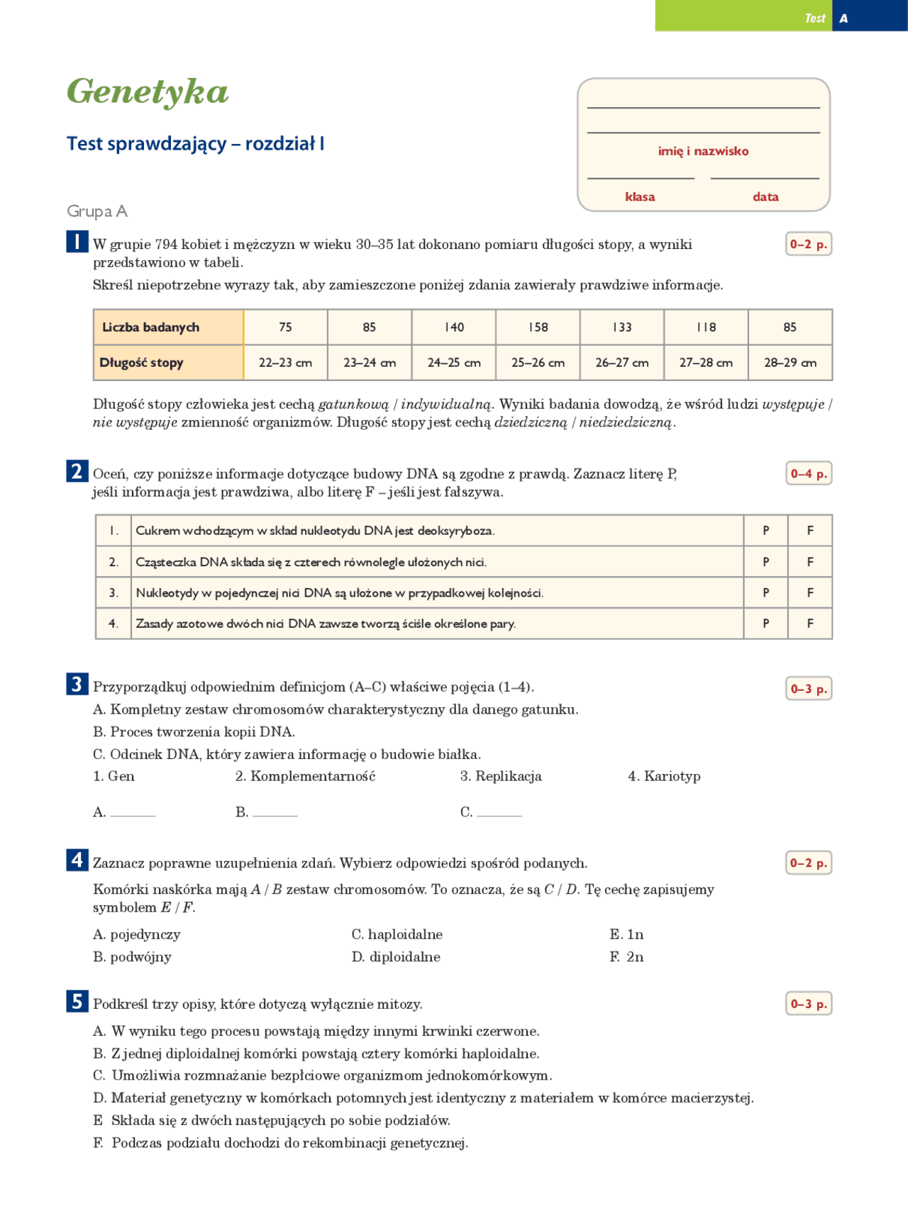 Biologia - Genetyka - klasa 8 - Docsity