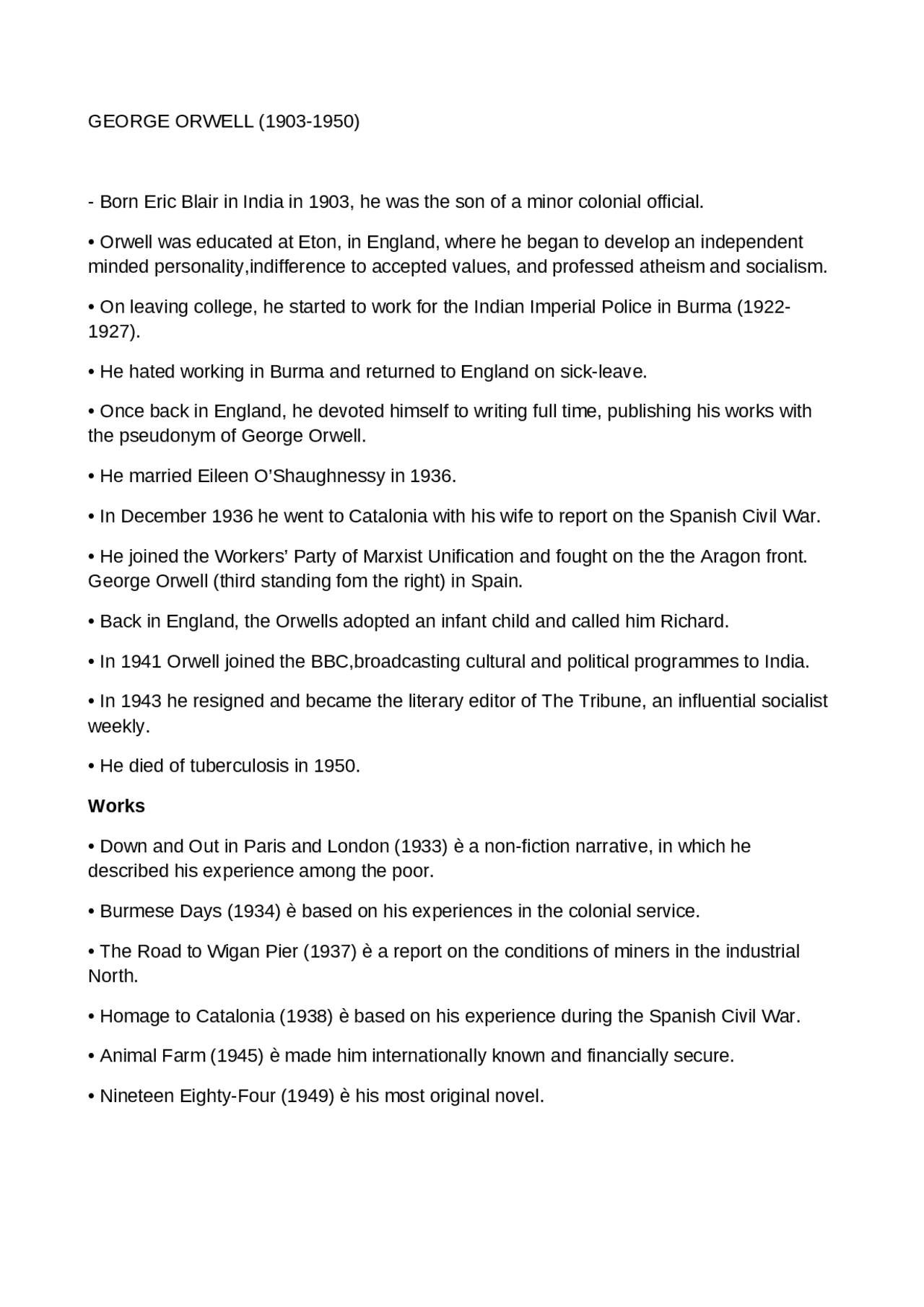 Letteratura inglese con Orwell Docsity Letteratura inglese con Orwell Docsity