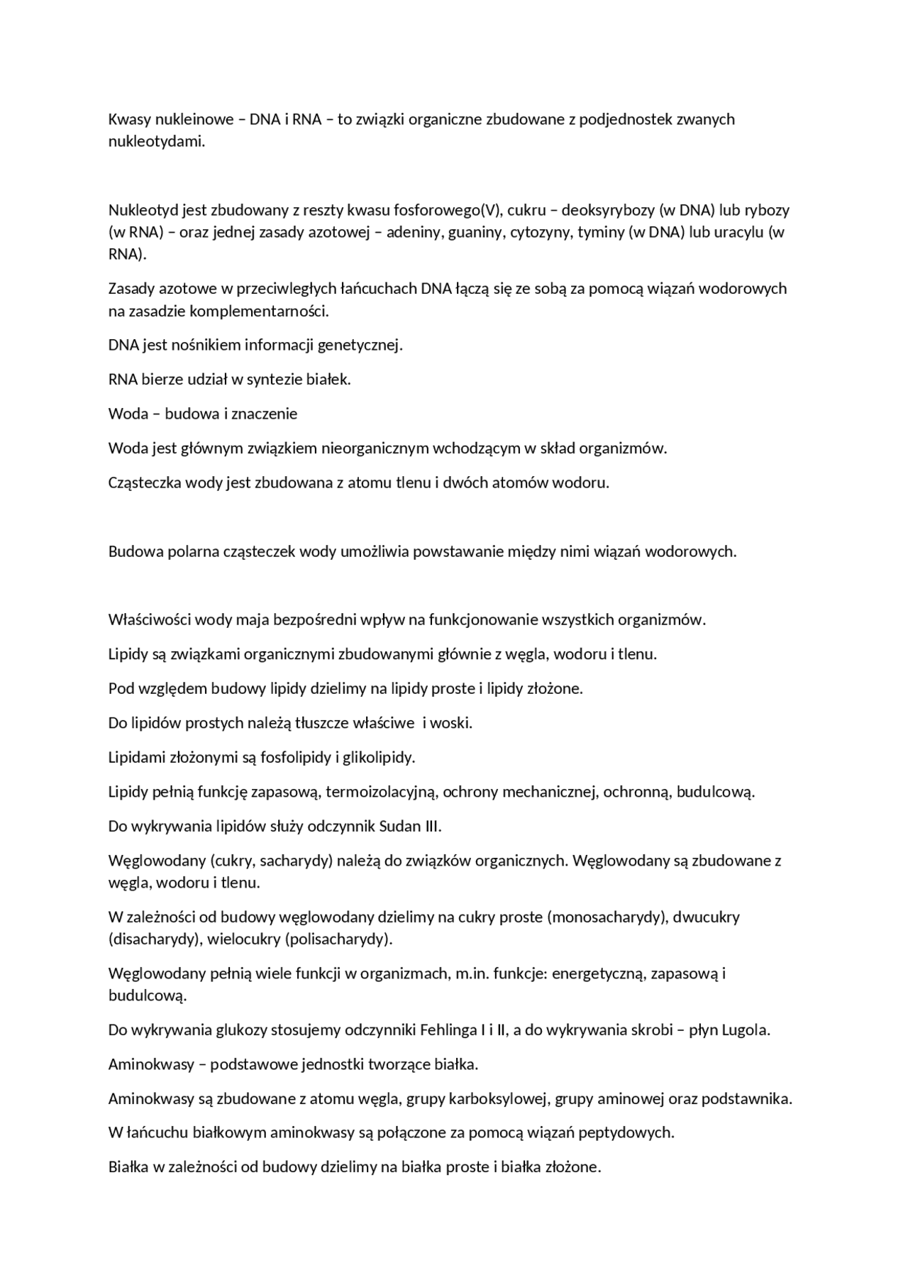 Chemiczne Podstawy życia Sprawdzian Liceum Pdf
