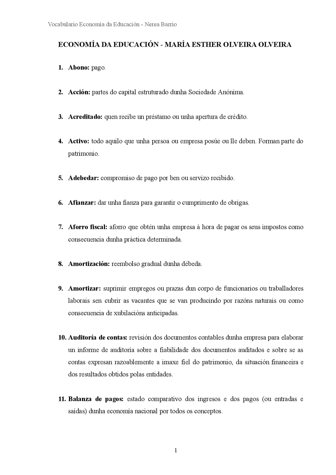 Vocabulario de Economía de la Educación - Docsity