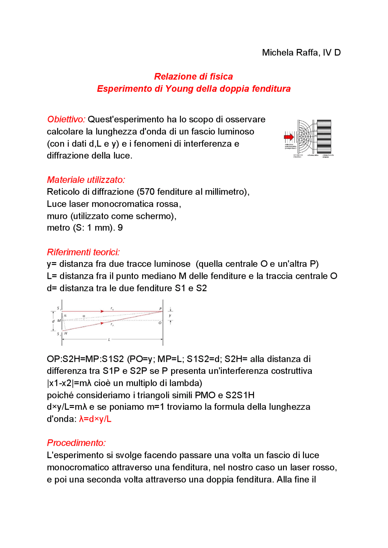 ESPERIMENTO DI YOUNG Docsity