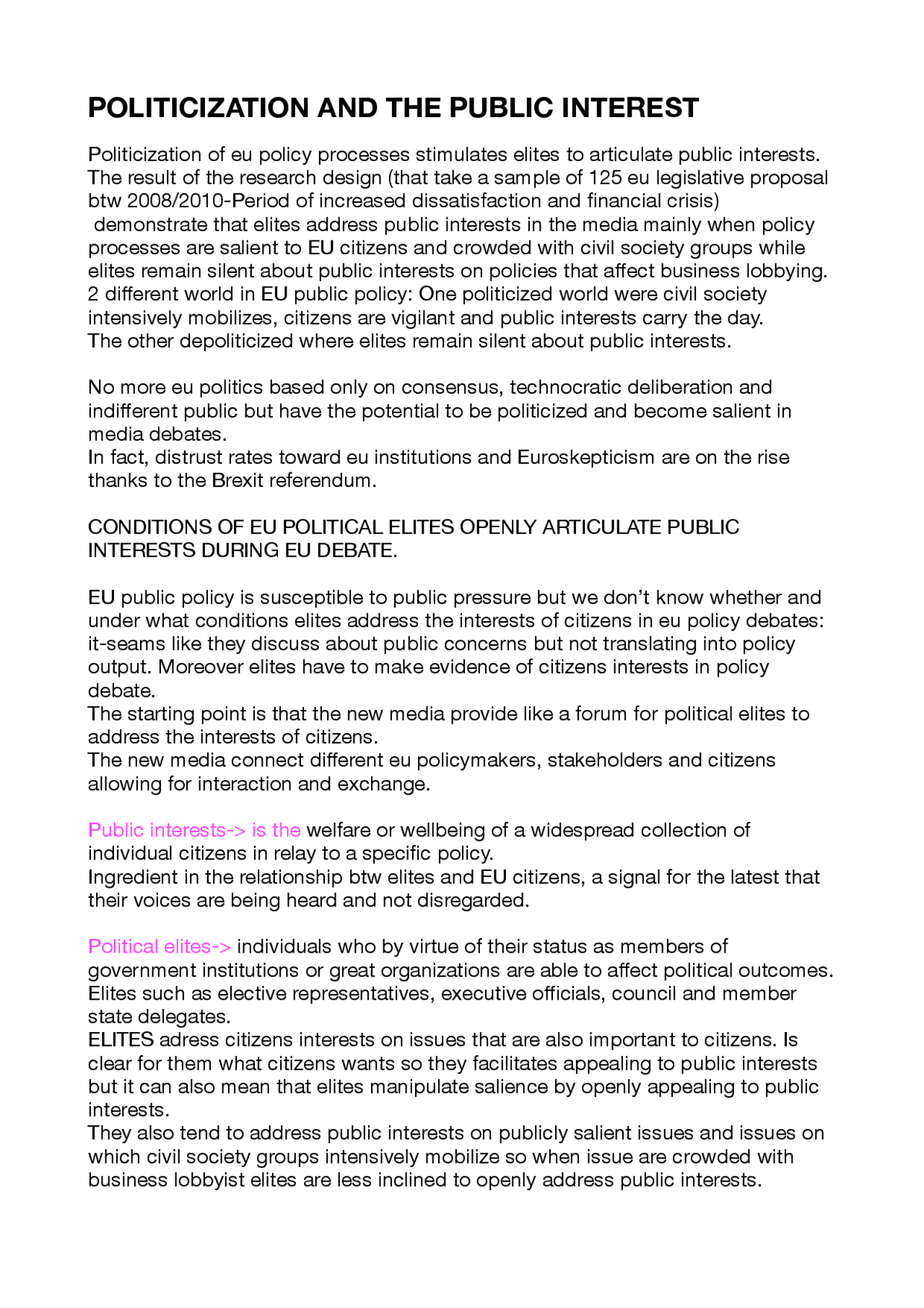 Politicization and public interest - Docsity
