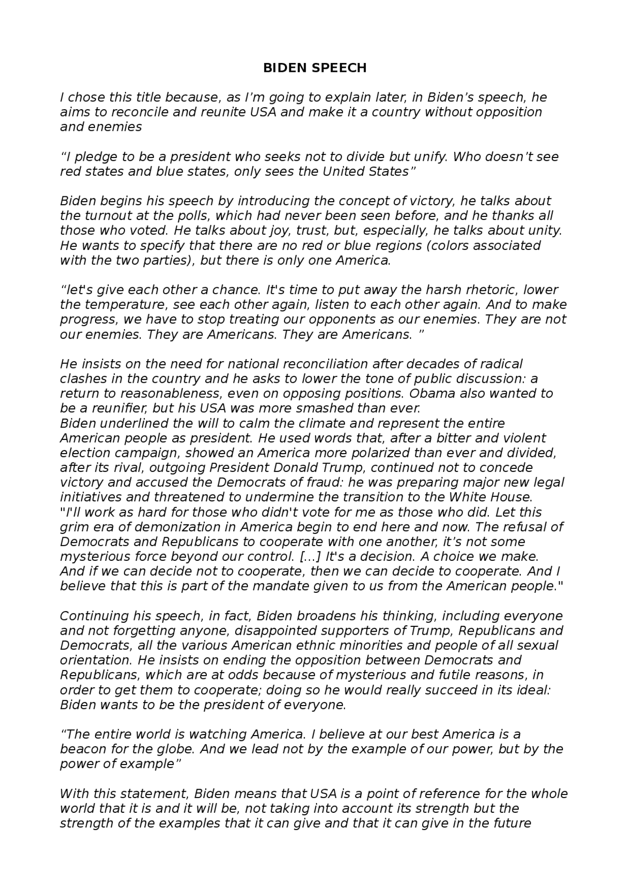 Joe Biden speech 2021 - Docsity