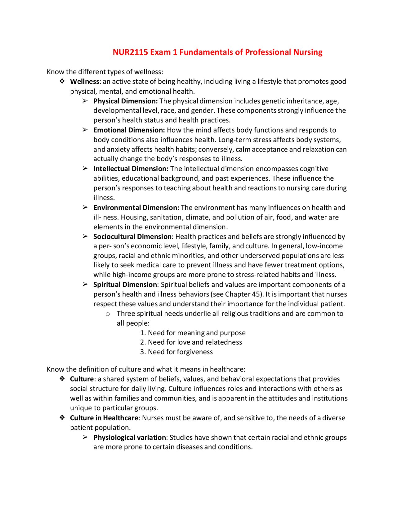NUR 2115 / NUR2115 Exam 1 (Latest 2021 / 2022) Fundamentals of Professional Nursing Ras Docsity
