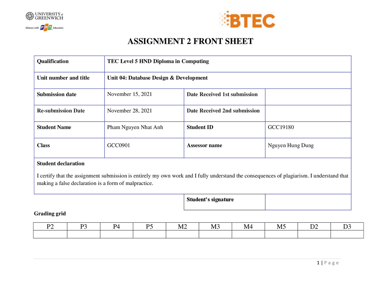 Assignment 2 - Database Design | Exercises Database Programming | Docsity