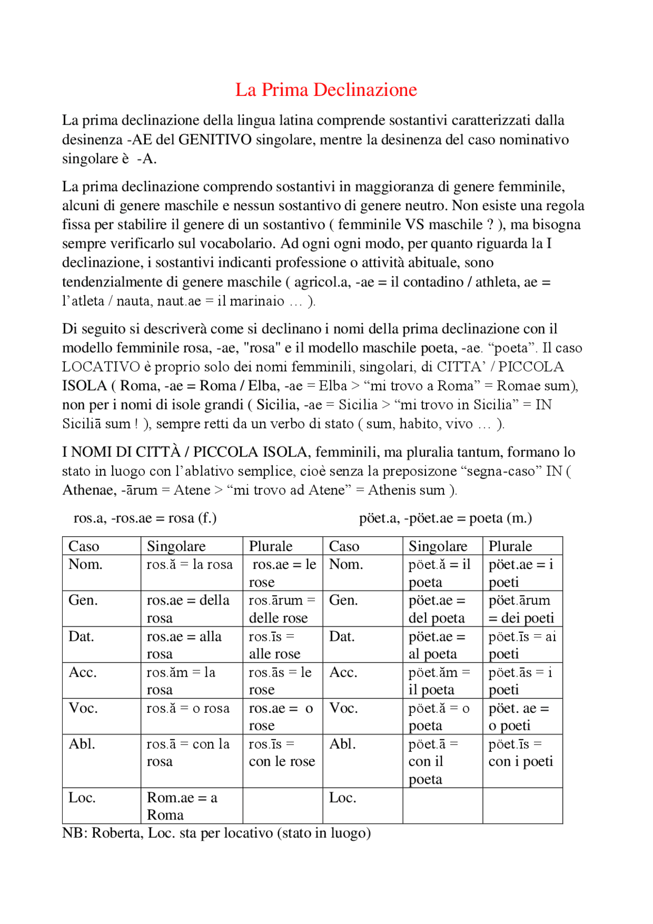 prima e seconda declinazione latina