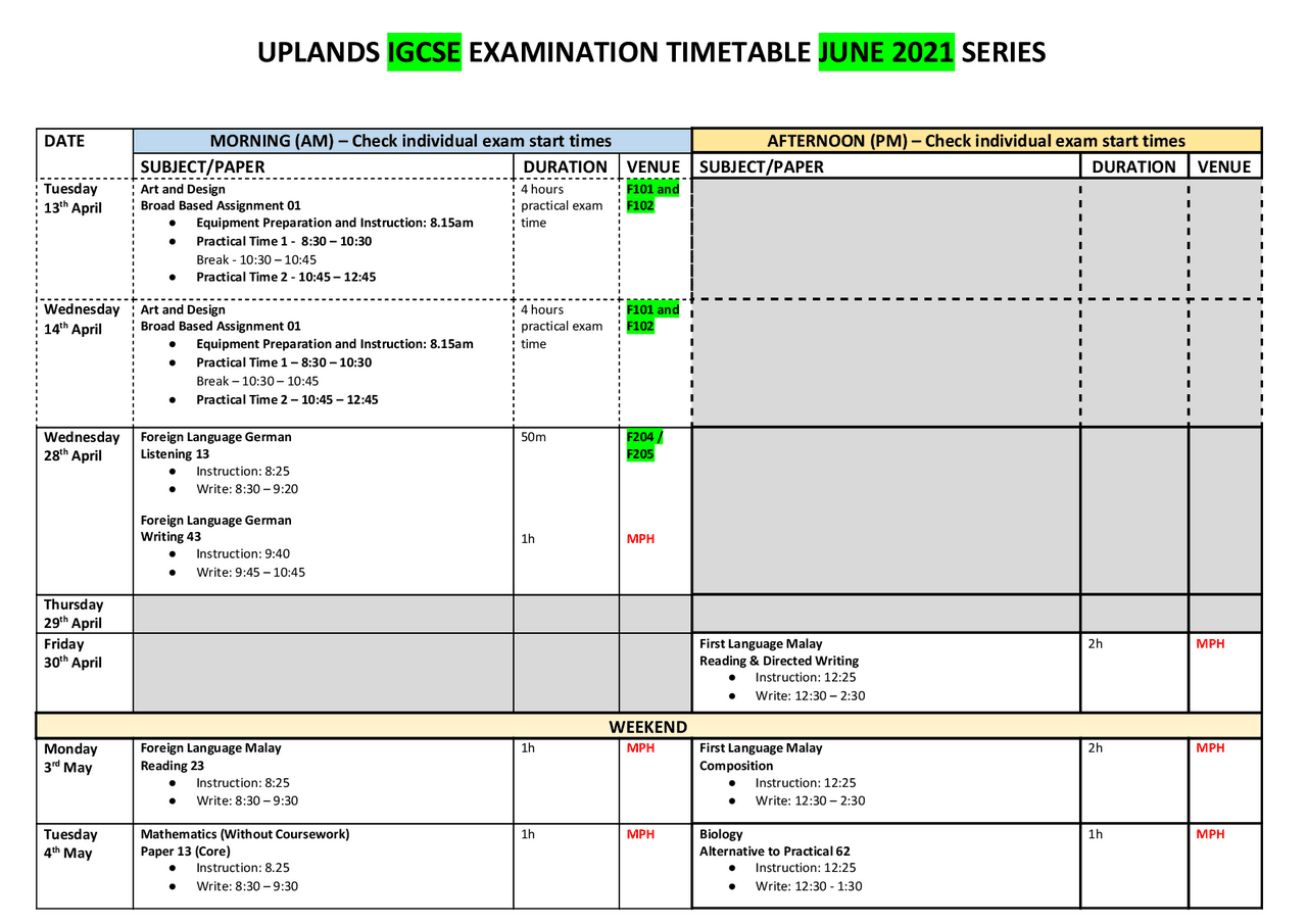 IGCSE 2021 schedule for exams provisional - Docsity