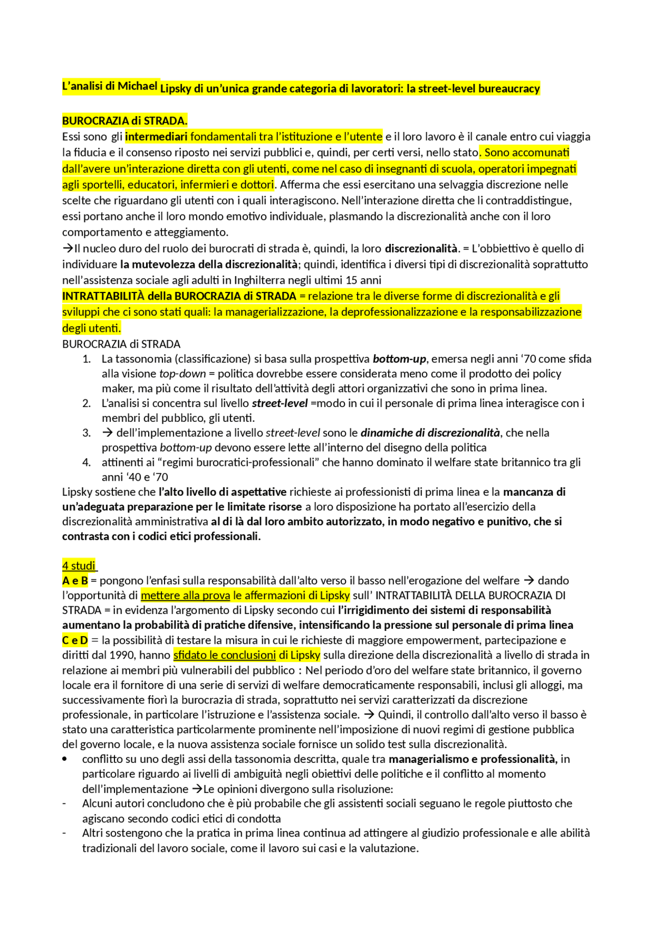 Streetlevel bureaucracy di Lipsky Traduzioni di Sociologia Del Lavoro Docsity