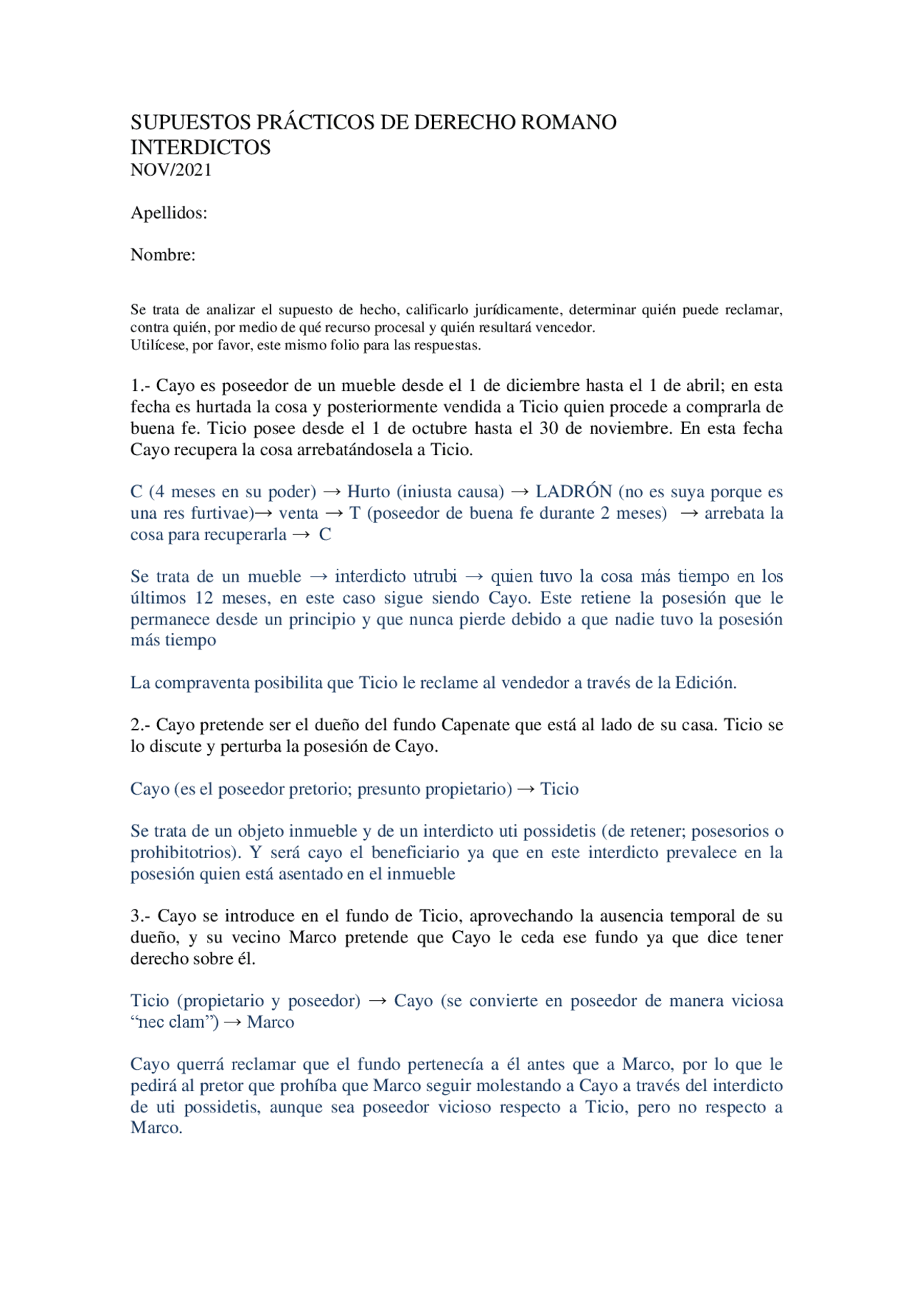 CASOS INTERDICTOS ROMANO I - Docsity