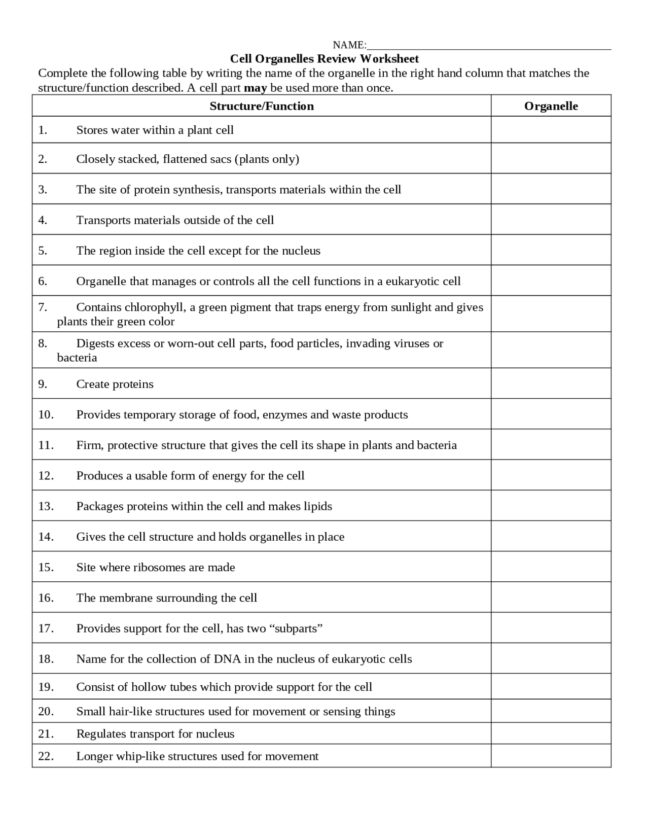 cell-organelle-review-exercises-biology-docsity