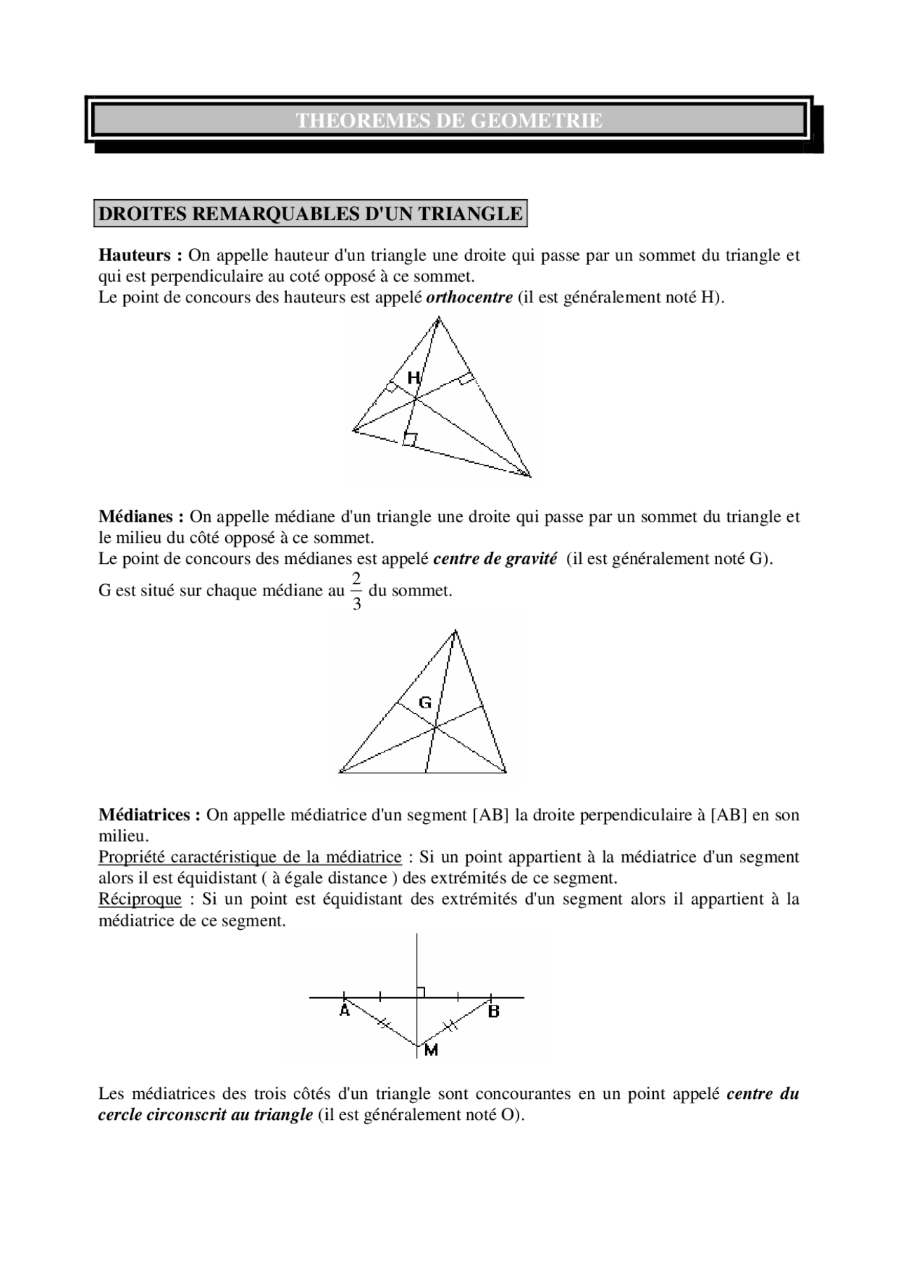 Théorèmes plus importantes de géométrie Résumés Mathématiques Docsity