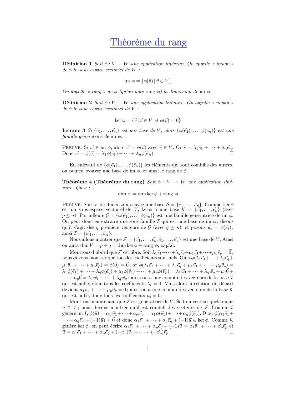 Theorem De Rang Le Théorème du rang - Définition - Docsity