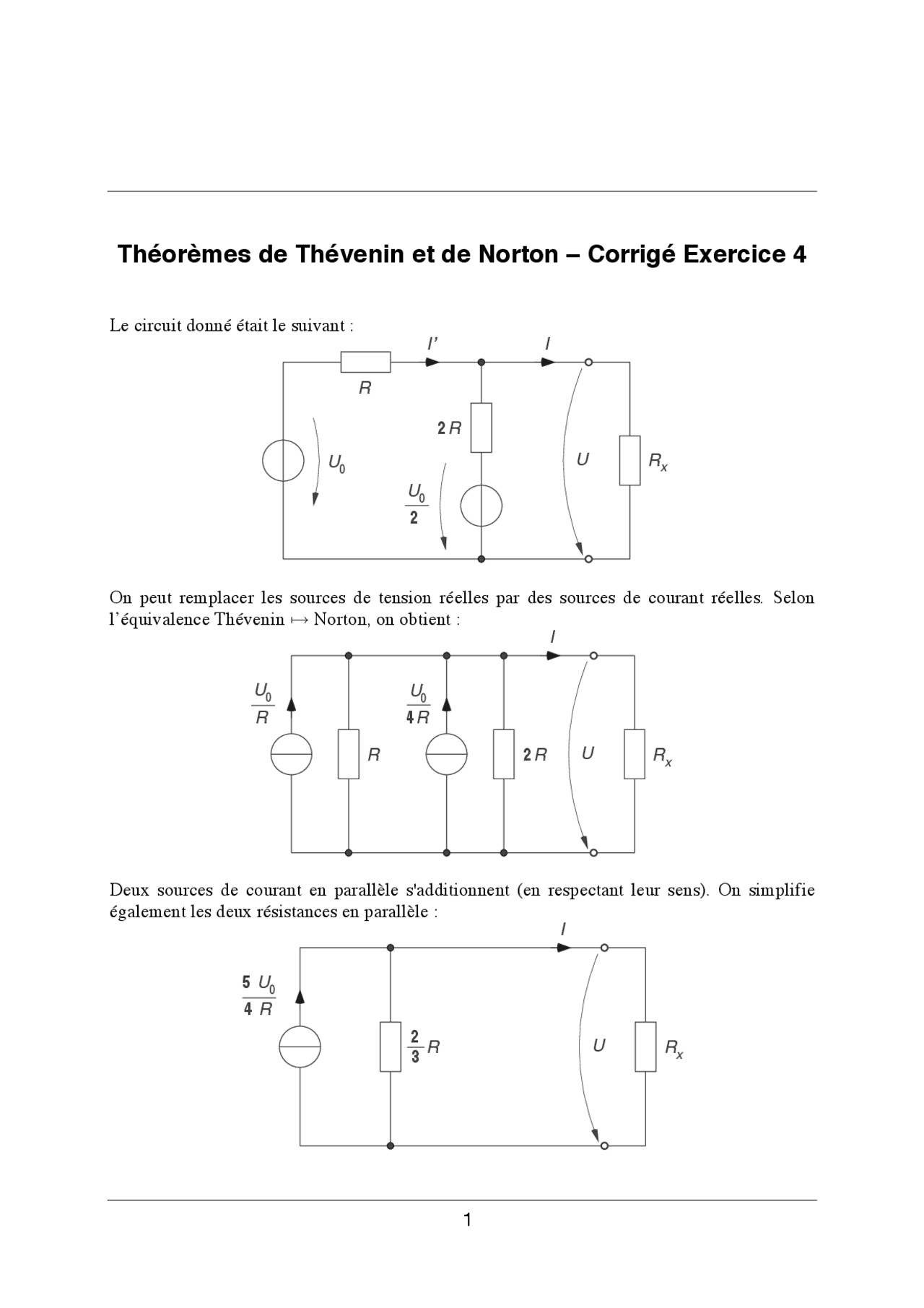 Théorèmes de Thévenin et de Norton Corrigé Exercice 4 Exercices — free download